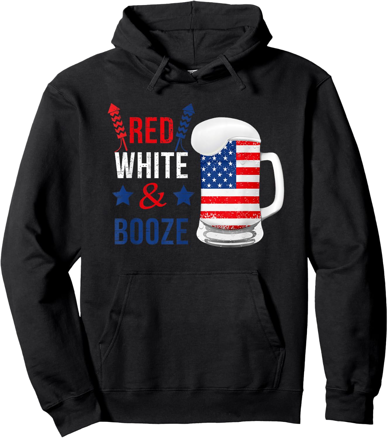 Red White and Booze 4th of July Funny Drinking Men Women Hoodie - Hoodie | Black