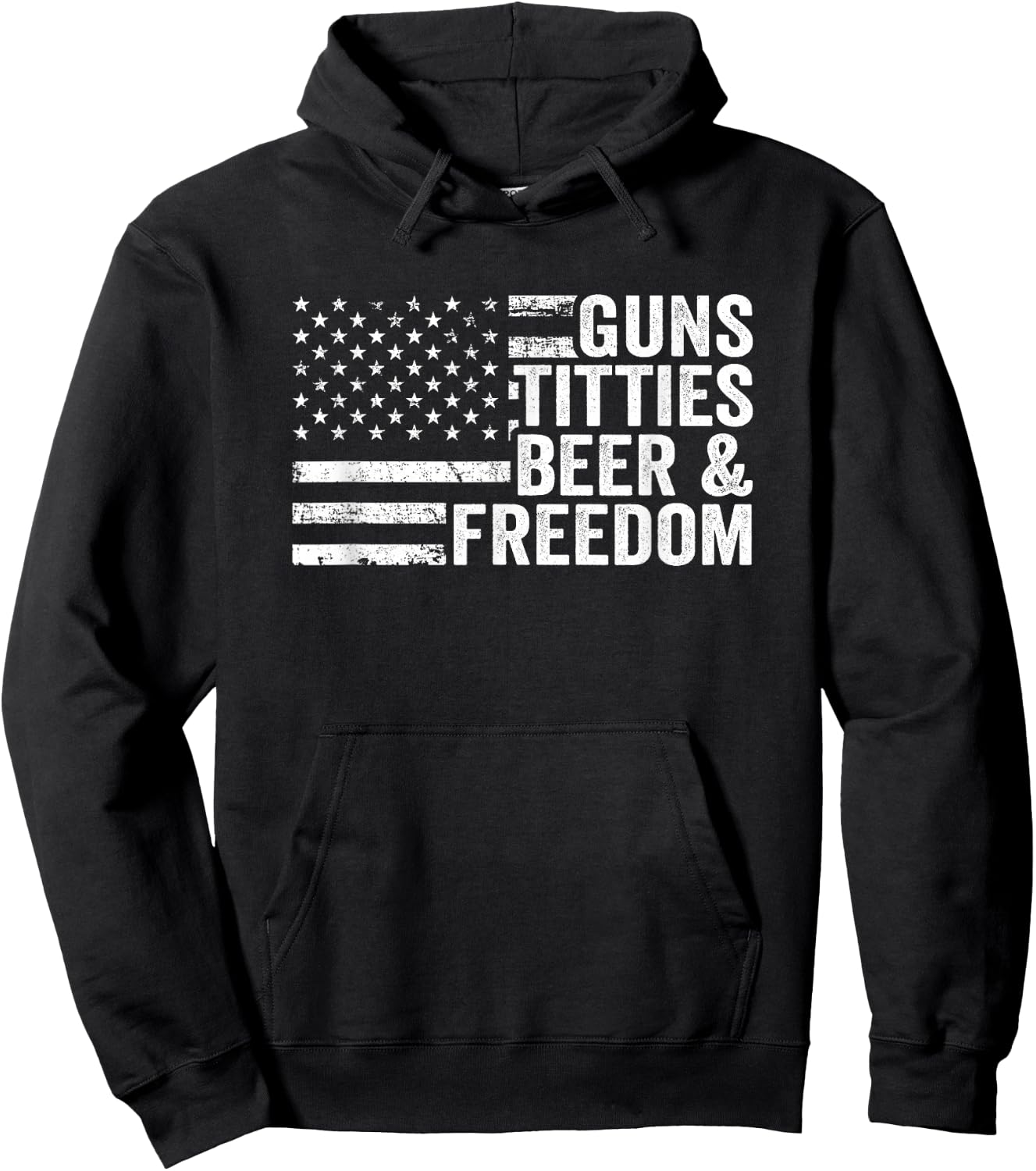 Guns Titties Beer & Freedom - Funny Drinking USA Flag Hoodie - Hoodie | Black