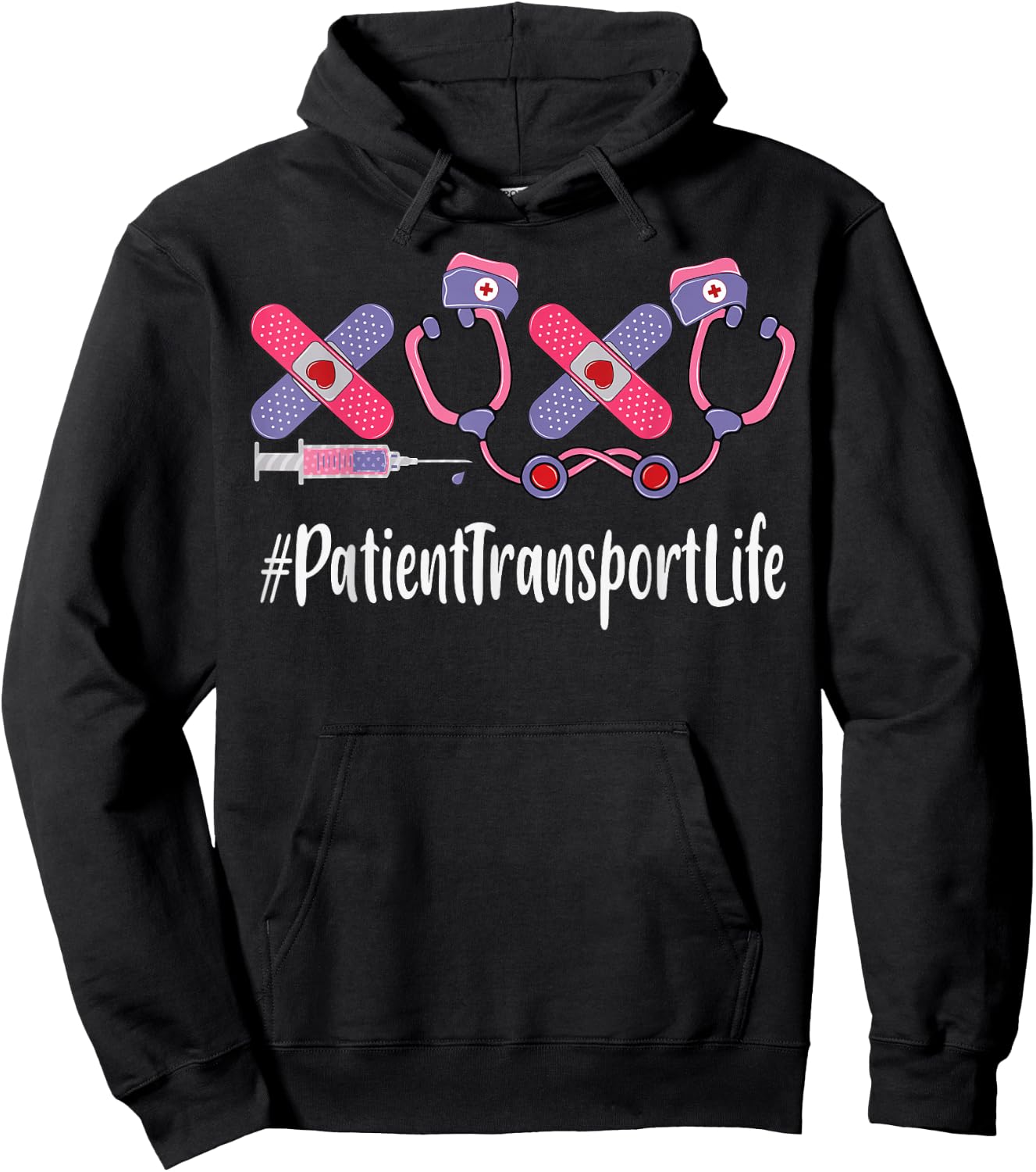 Patient Transport Valentines Day Women Heart Stethoscope Hoodie - Hoodie | Black
