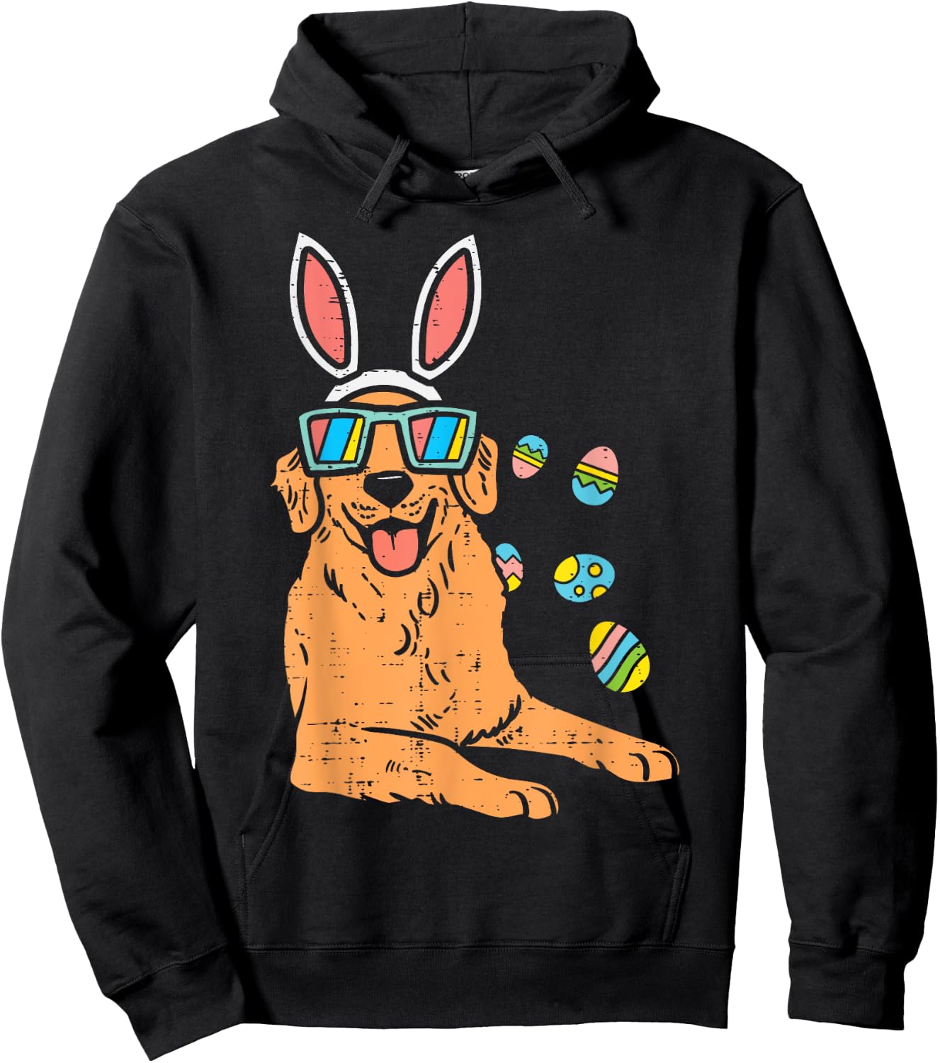 Golden Retriever Bunny Glasses Easter Eggs Dog Owner Lover Women Kids Hoodie - Hoodie | Black