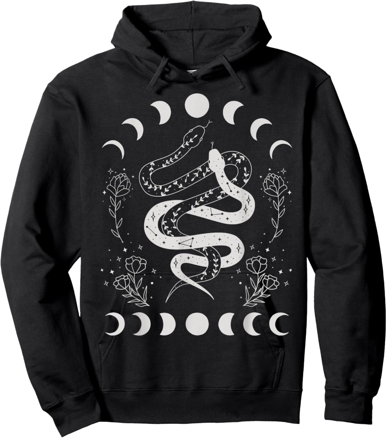 Snake And Moon Phases Celestial Floral Witchy Halloween Hoodie - Hoodie | Black