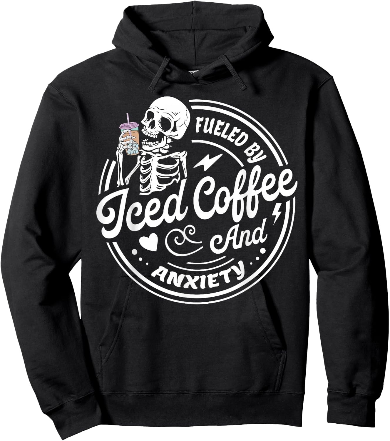 Retro Fueled By Iced Coffee And Anxiety Mental Health Hoodie - Hoodie | Black