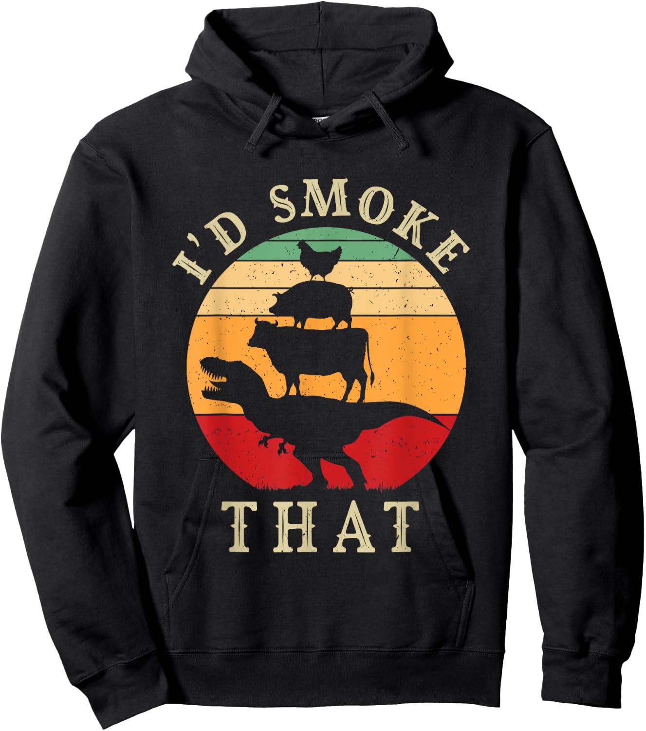 I'd Smoke That Funny BBQ Vintage Meat Smoker Grill Dinosaur Hoodie - Hoodie | Black