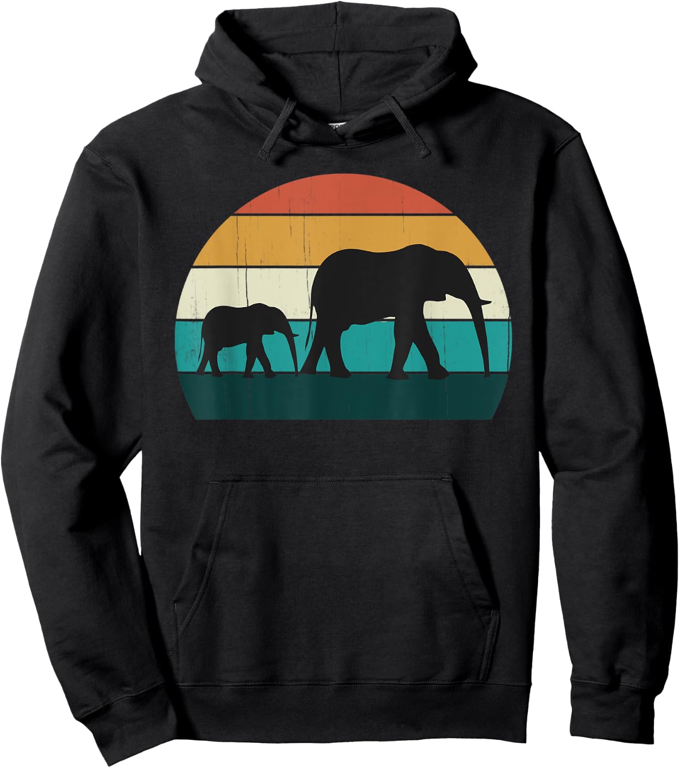Retro Elephant & Baby - Vintage Sunset African Land Mammals Hoodie - Hoodie | Black