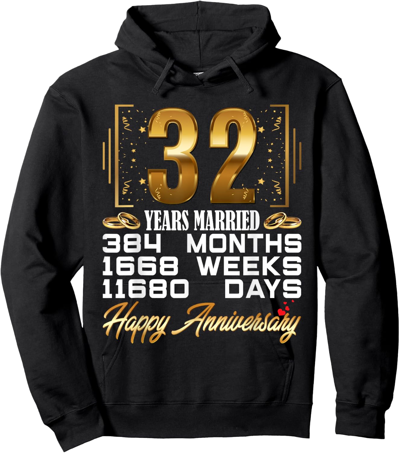 32 Years Married - Funny 32nd Wedding Anniversary Hoodie - Hoodie | Black