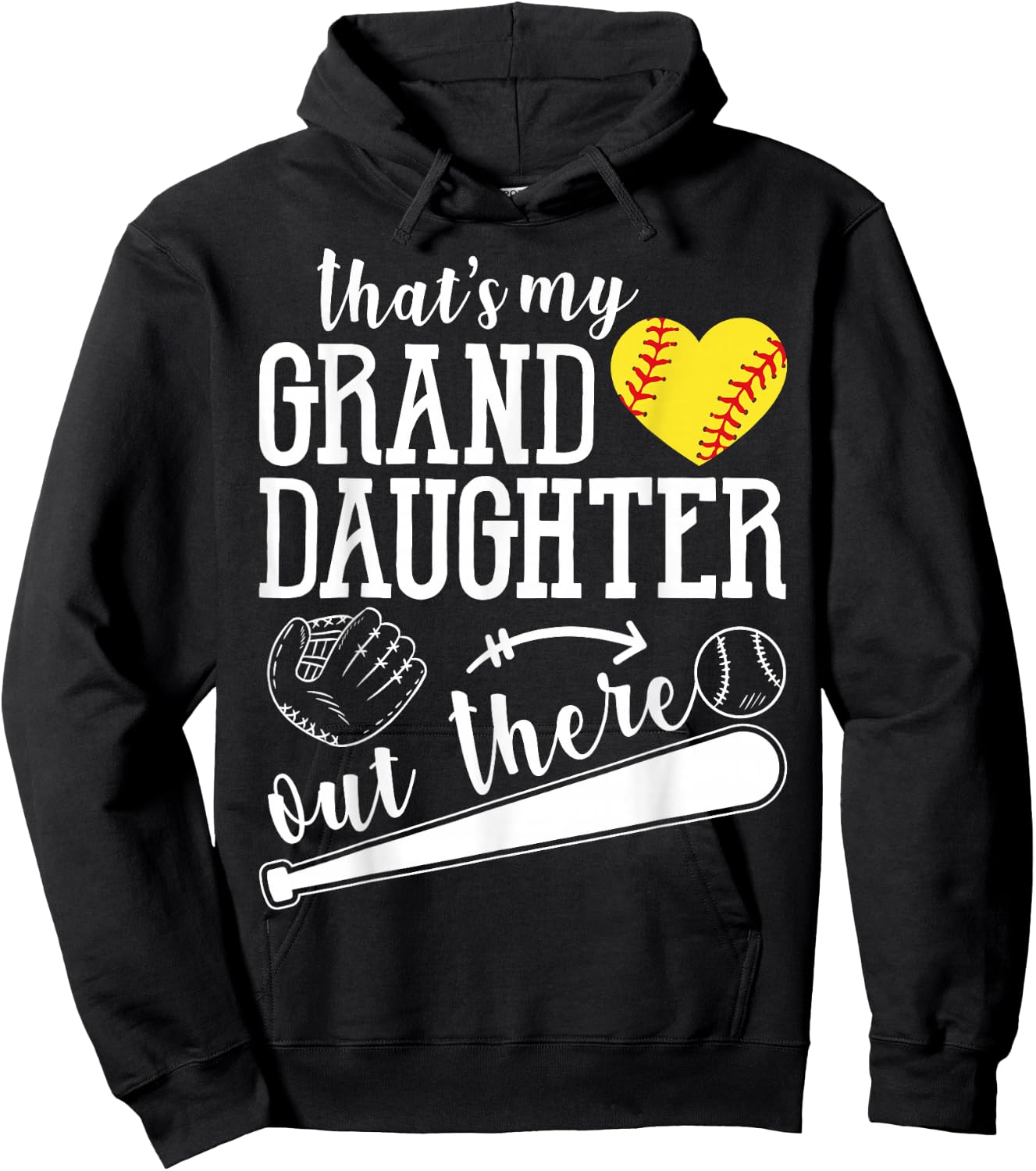 That's My Granddaughter Out There Softball Heart Support Hoodie - Hoodie | Black