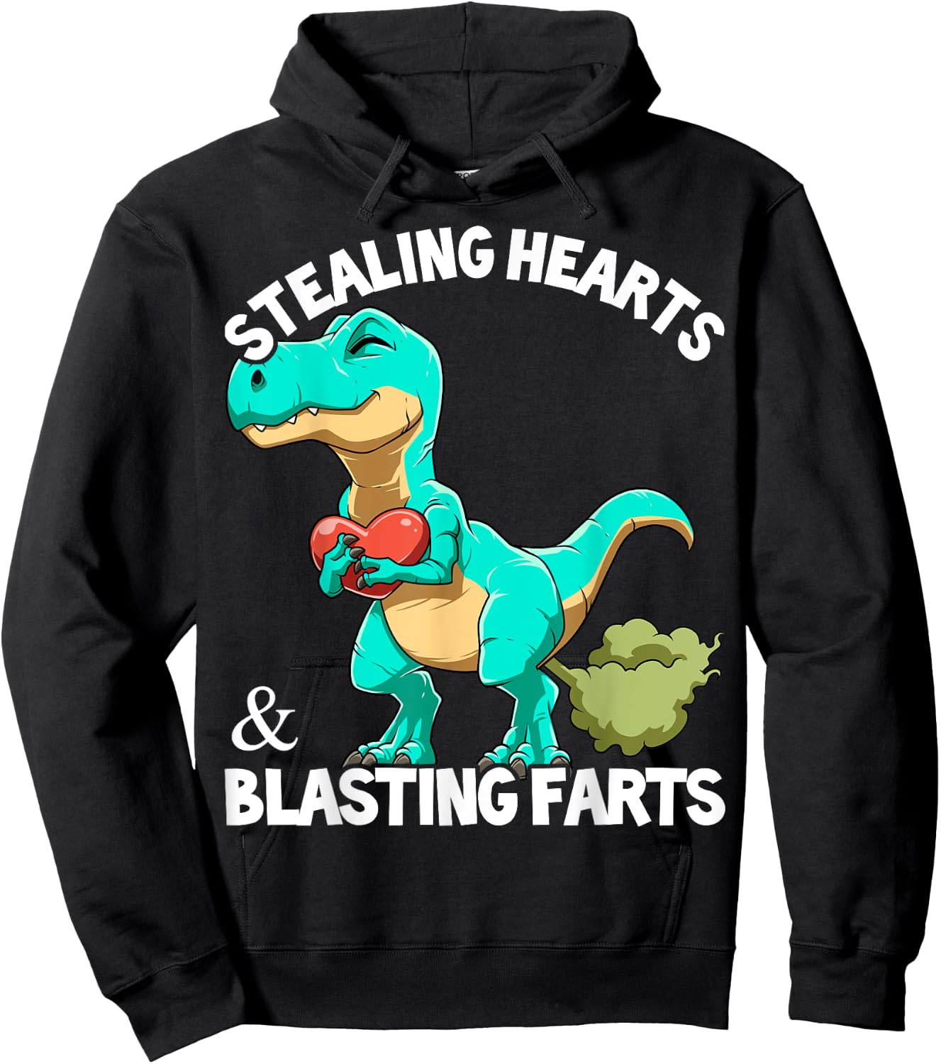 Dinosaur Fart T-Rex Valentine Stealing Hearts Blasting Farts Hoodie - Hoodie | Black