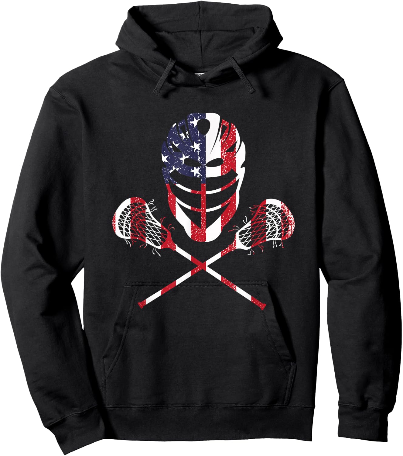 Lacrosse American Flag Lax Helmet Sticks 4th of July Hoodie - Hoodie | Black