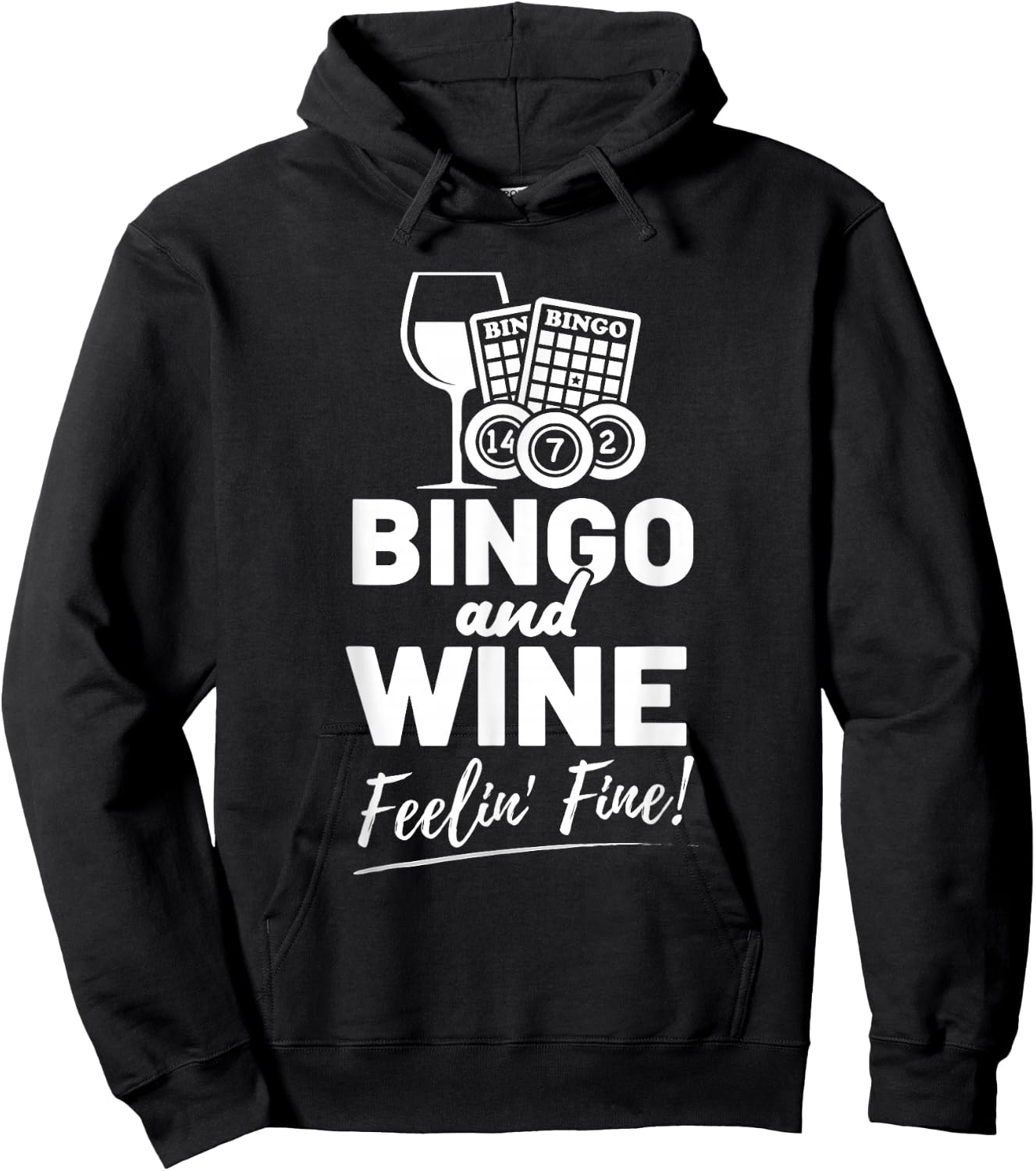 Bingo And Wine Feelin Fine Retro Players Caller Bingo Hoodie - Hoodie | Black