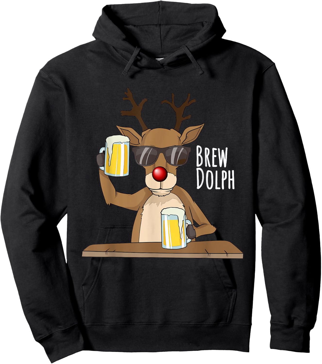 Funny Christmas Alcohol Shirt. Brew Dolph Beer Drinking Deer Hoodie - Hoodie | Black