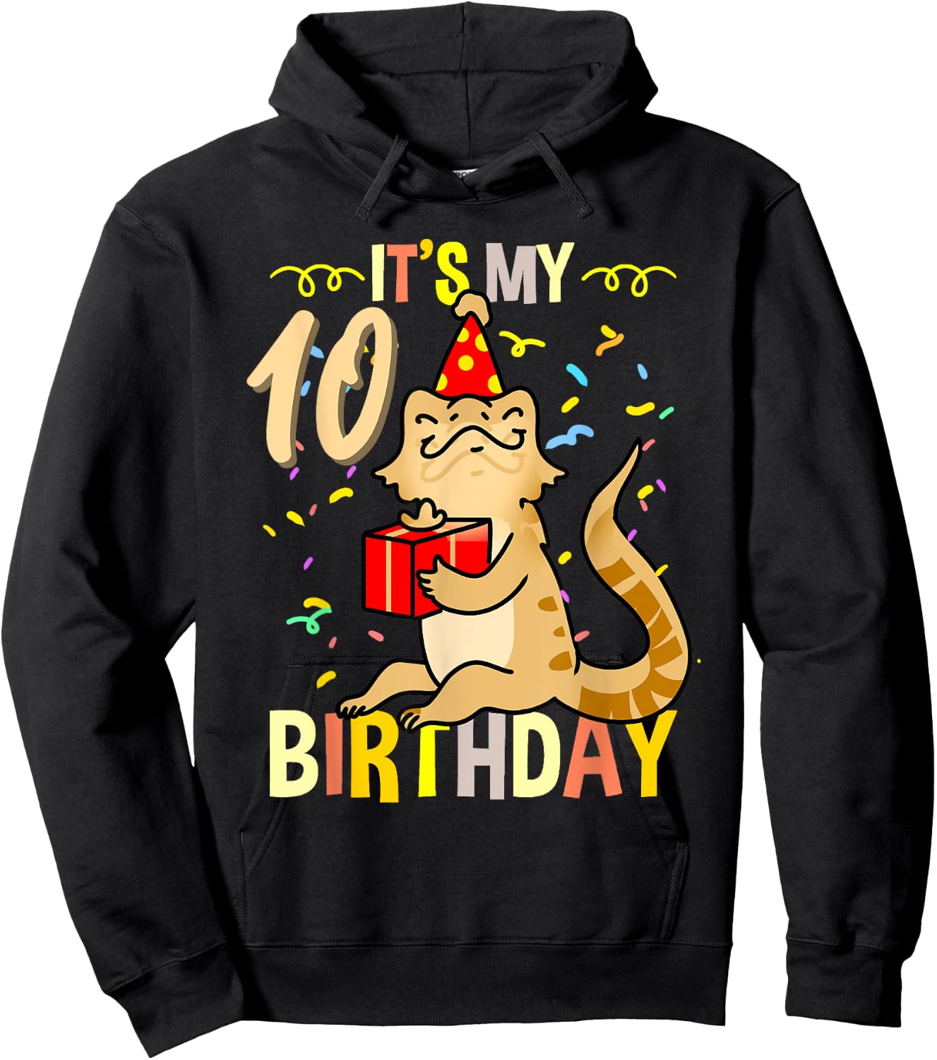 Its My 10th Birthday Bearded Dragon Lizard Lover Hoodie - Hoodie | Black