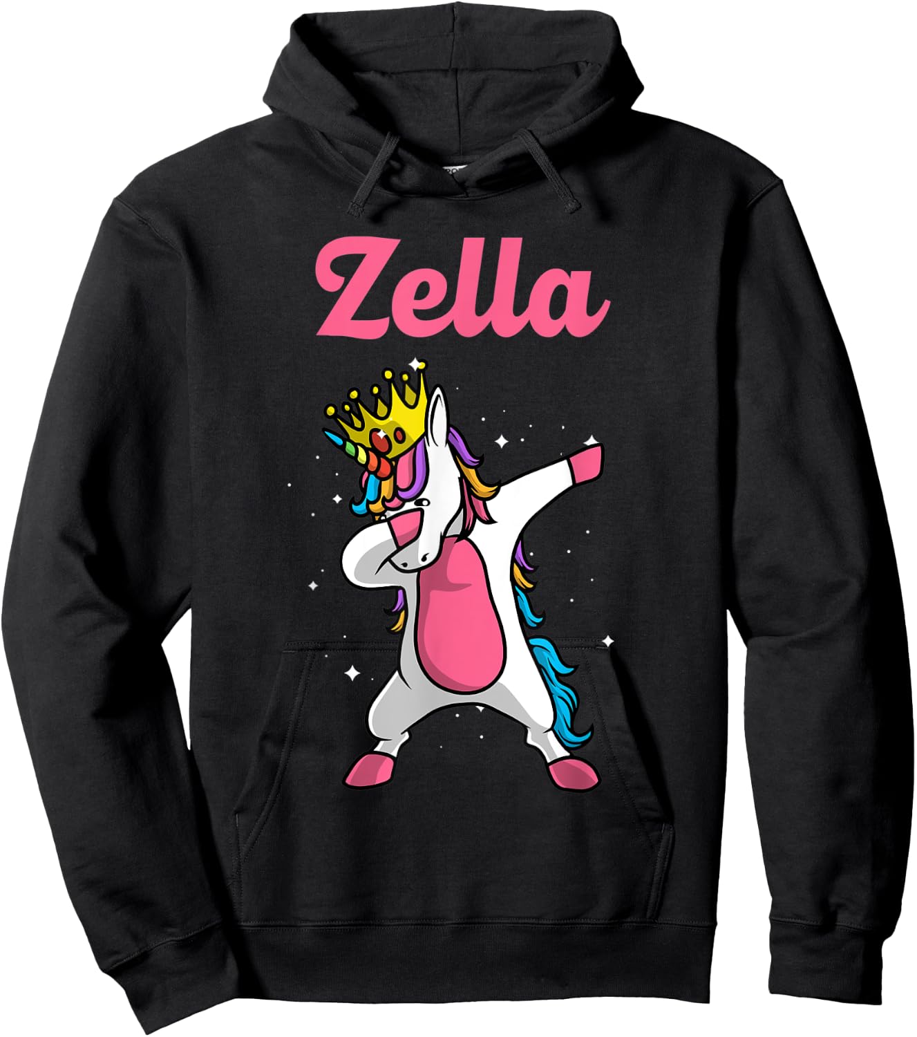 ZELLA Name Personalized Birthday Dabbing Unicorn Queen Hoodie - Hoodie | Black