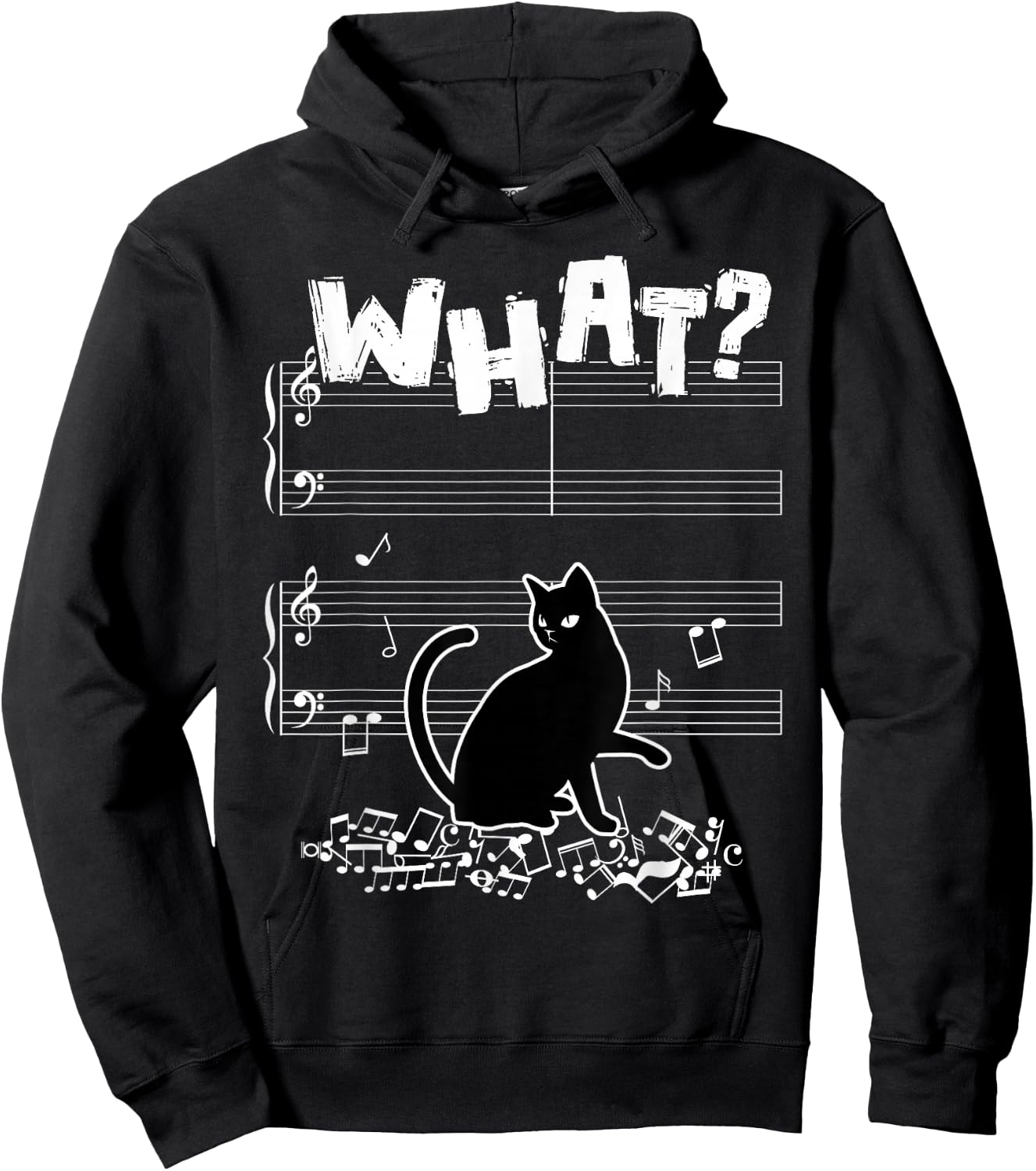 Cat What Funny Cat Music Note Hoodie - Hoodie | Black