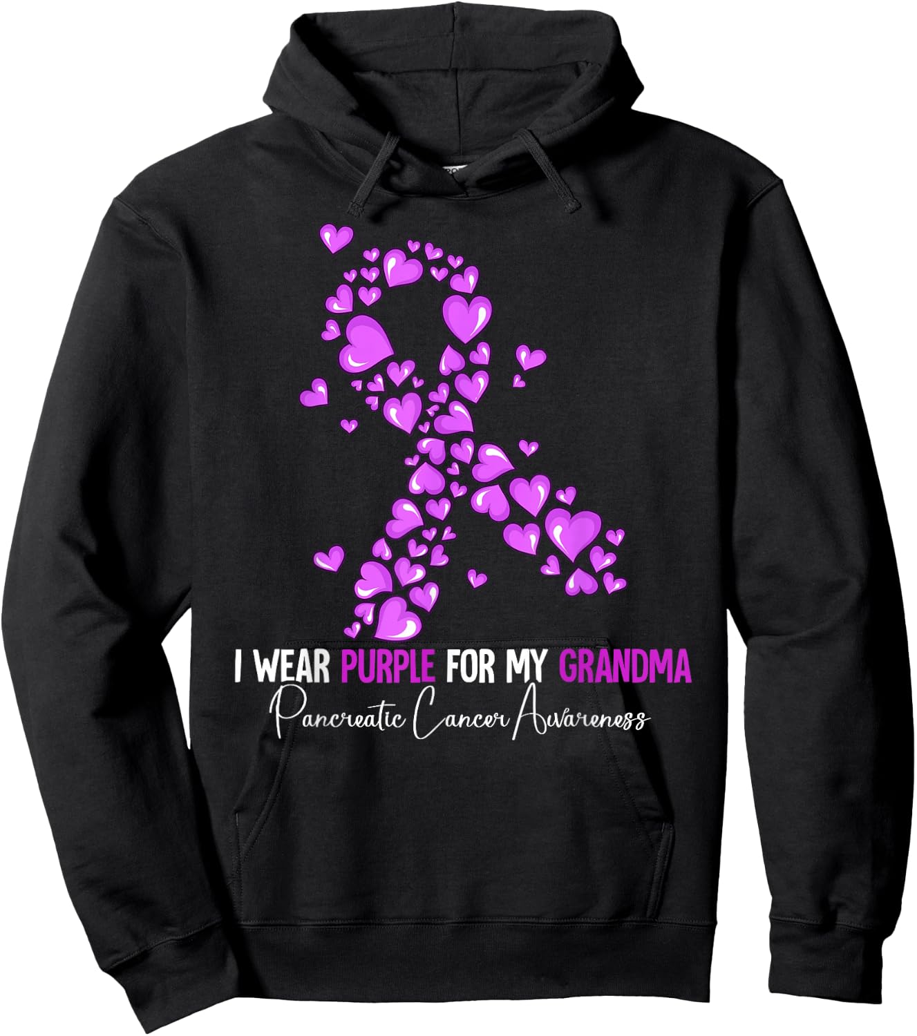 Pancreatic Cancer Awareness Gift I Wear Purple For My Grandma Pancreatic Cancer Awareness -Adults Cotton Blend Black Small Hoodie - Hoodie | Black