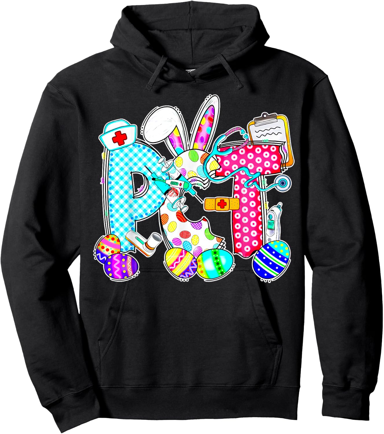 Retro PCT Patient Care Technician Bunny Egg Easter Day Nurse Hoodie - Hoodie | Black