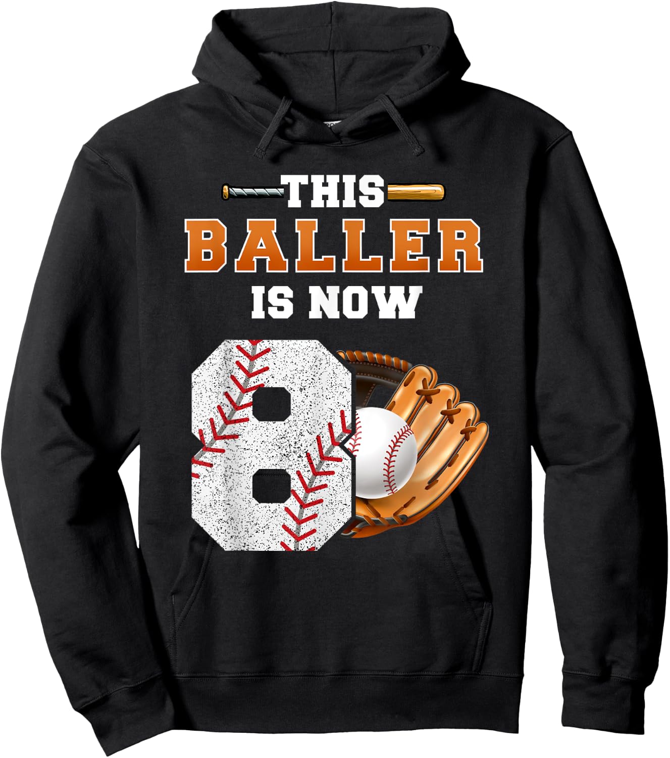 This Baller is Now 8 Kids Baseball Player 8th Birthday Boy Hoodie - Hoodie | Black