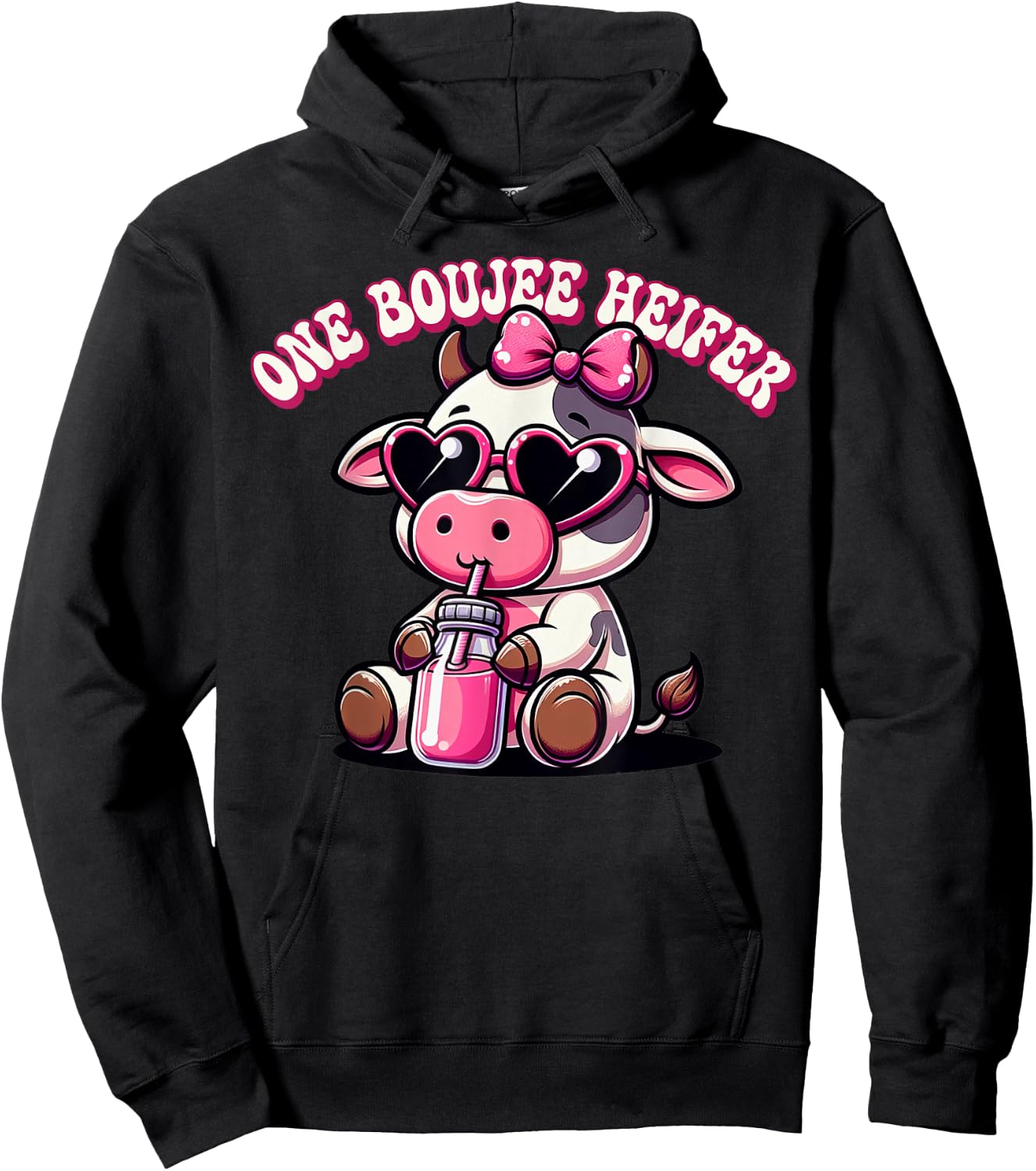 One Boujee Heifer Highland Cow Valentine Women Hoodie - Hoodie | Black