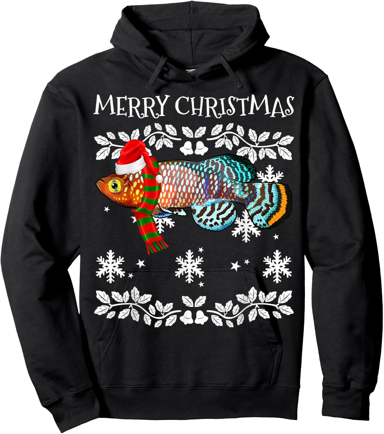 Fish Merry Christmas Ornament Killifish Ugly Xmas Hoodie - Hoodie | Black