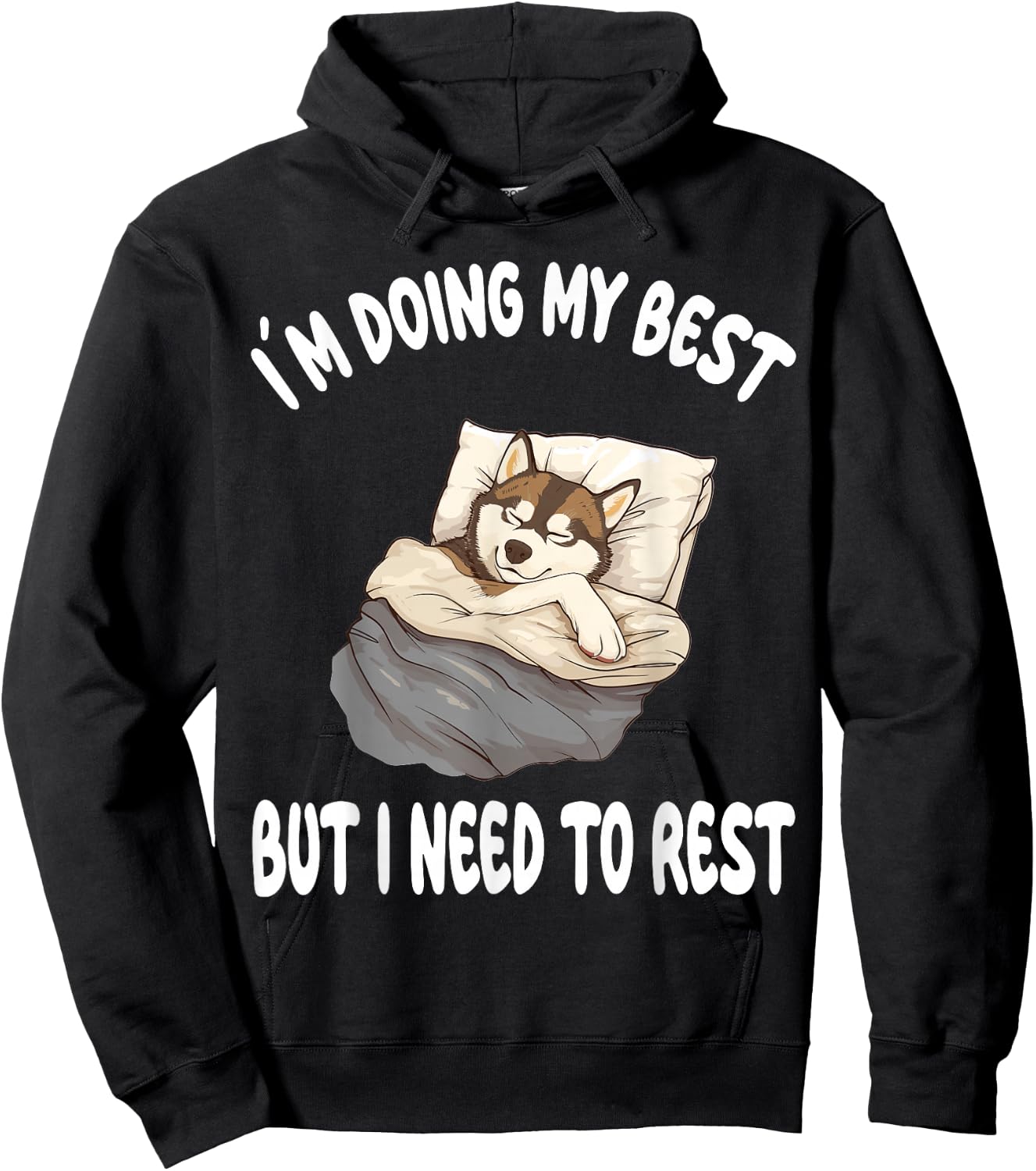 Siberian Husky Dog Pajamas Nightgown Sleeping Napping Hoodie - Hoodie | Black
