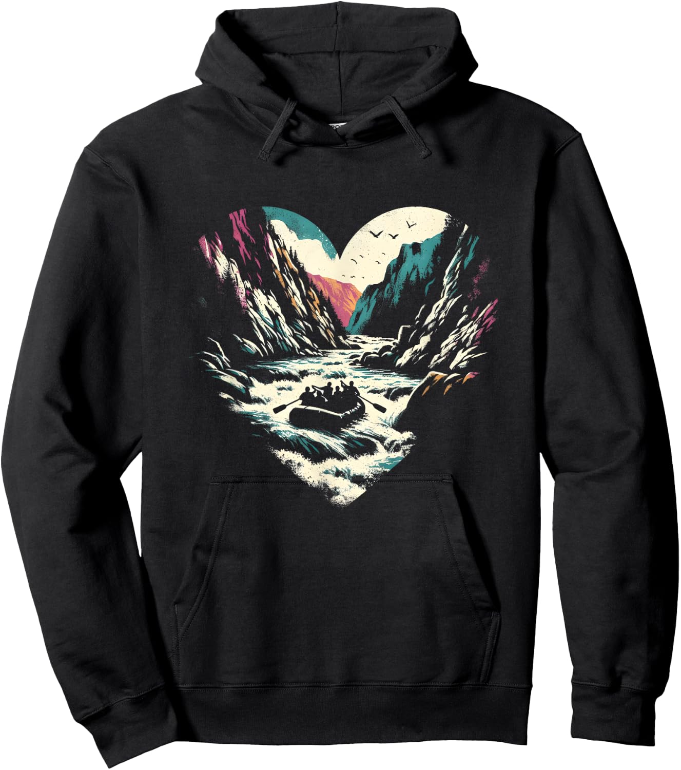 Whitewater Rafting Heart - Vintage Extreme Rafting Lover Hoodie - Hoodie | Black