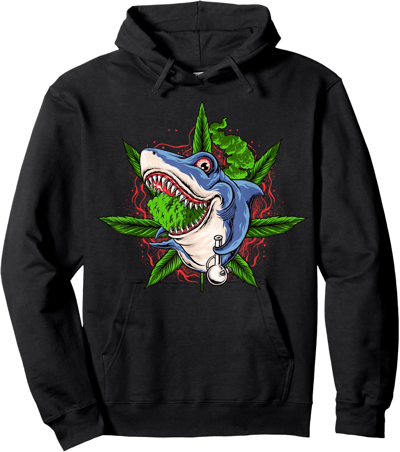 Funny Shark Weed Smoker Shark Smoking Bong Marijuana Hoodie - Hoodie | Black