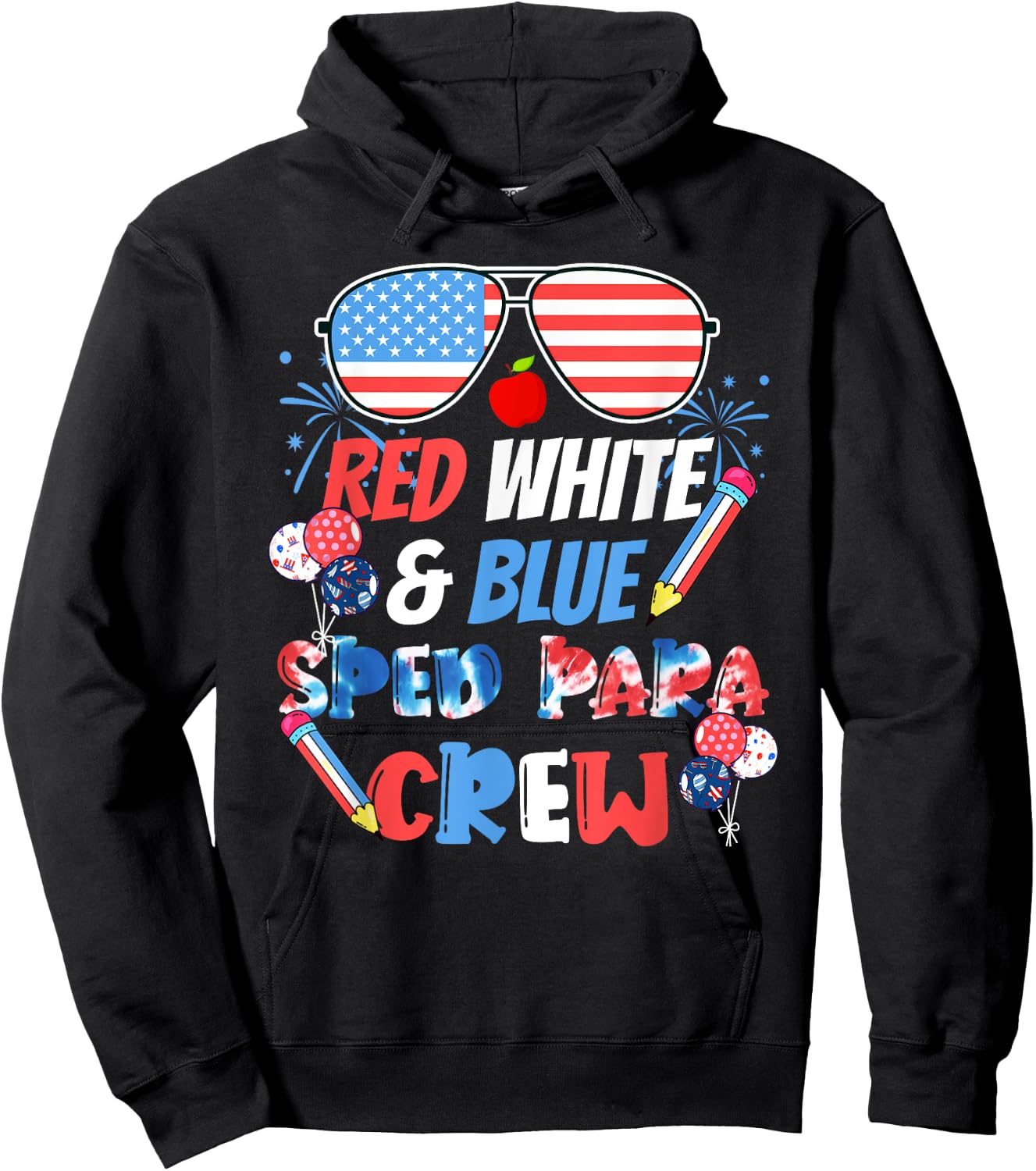 Tie Dye Red White & Blue Sped Para Crew 4th of July Hoodie - Hoodie | Black