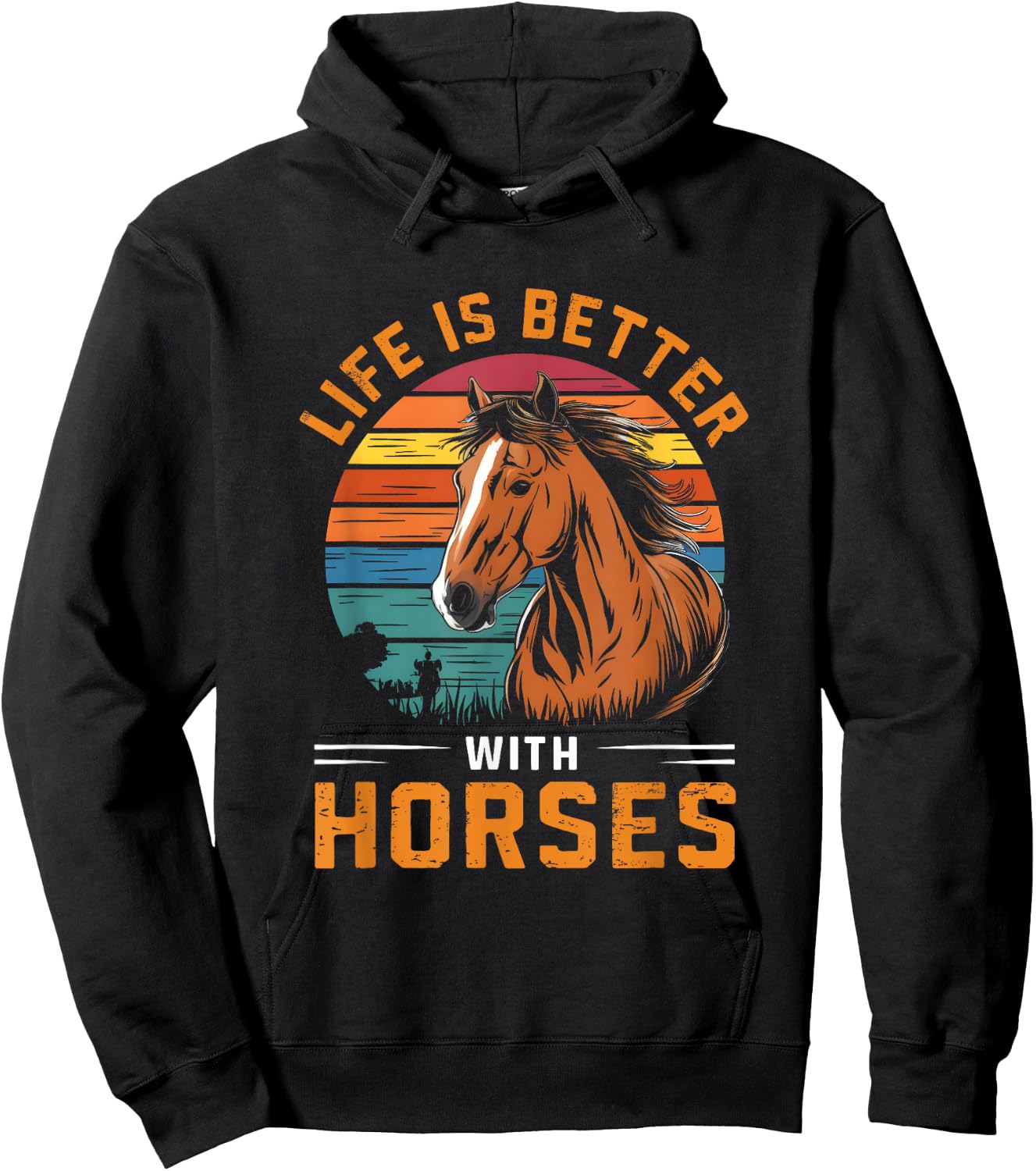 Life Is Better With Horses Funny Retro Horse For Horse Lover Hoodie - Hoodie | Black