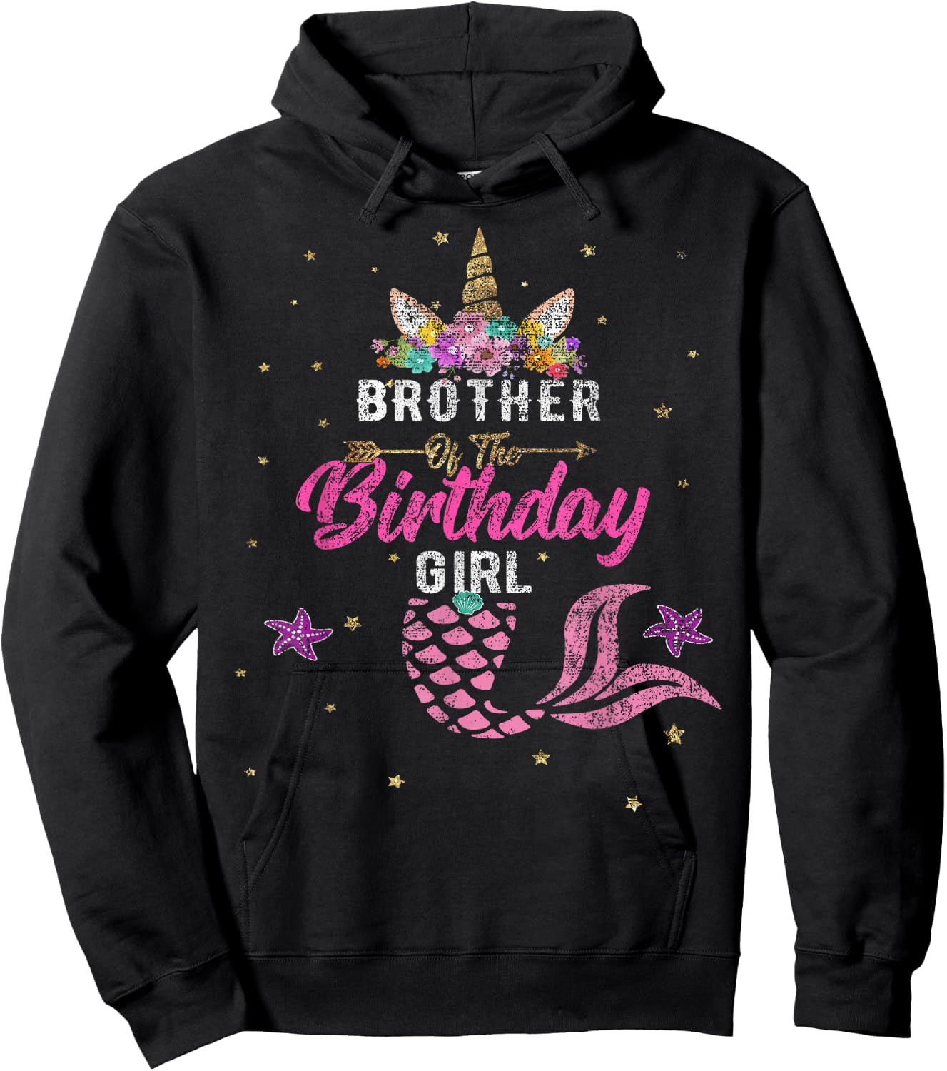 Brother of Birthday Girl Unicorn Shirt Mermaid Gift Hoodie - Hoodie | Black