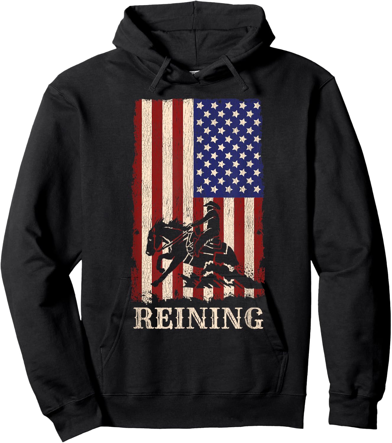 Reining Horse July 4th Flag Funny Equestrian Gift Men Women Hoodie - Hoodie | Black