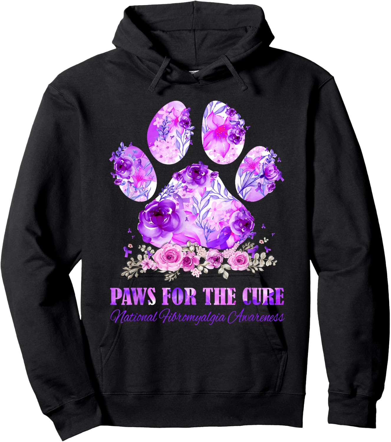 Dog Print Paws For The Cure Fibromyalgia Awareness Month Hoodie - Hoodie | Black