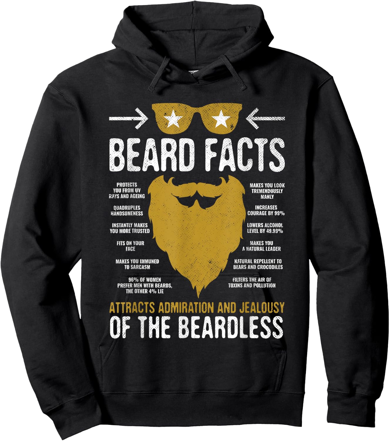 Bearded Man Vintage Style Funny Beard Facts Gift Hoodie - Hoodie | Black
