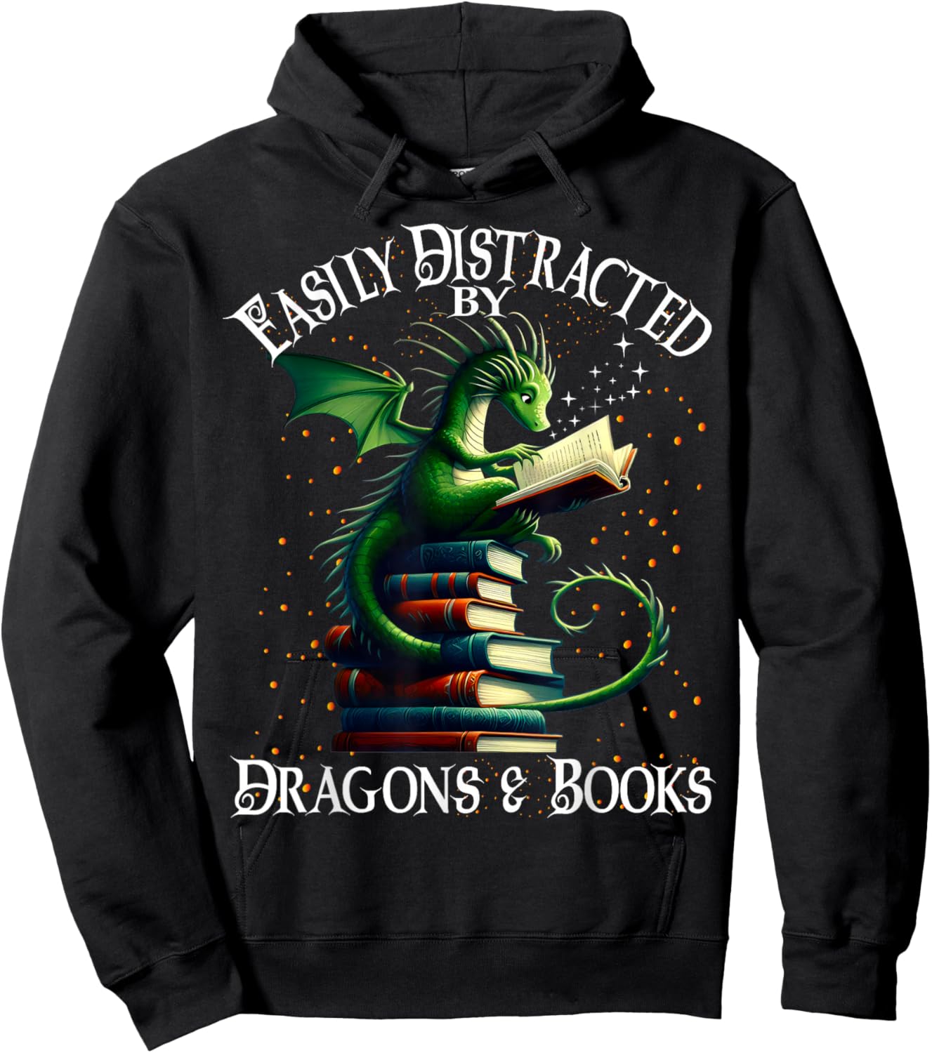 Easily Distracted by Dragons and Books Hoodie - Hoodie | Black