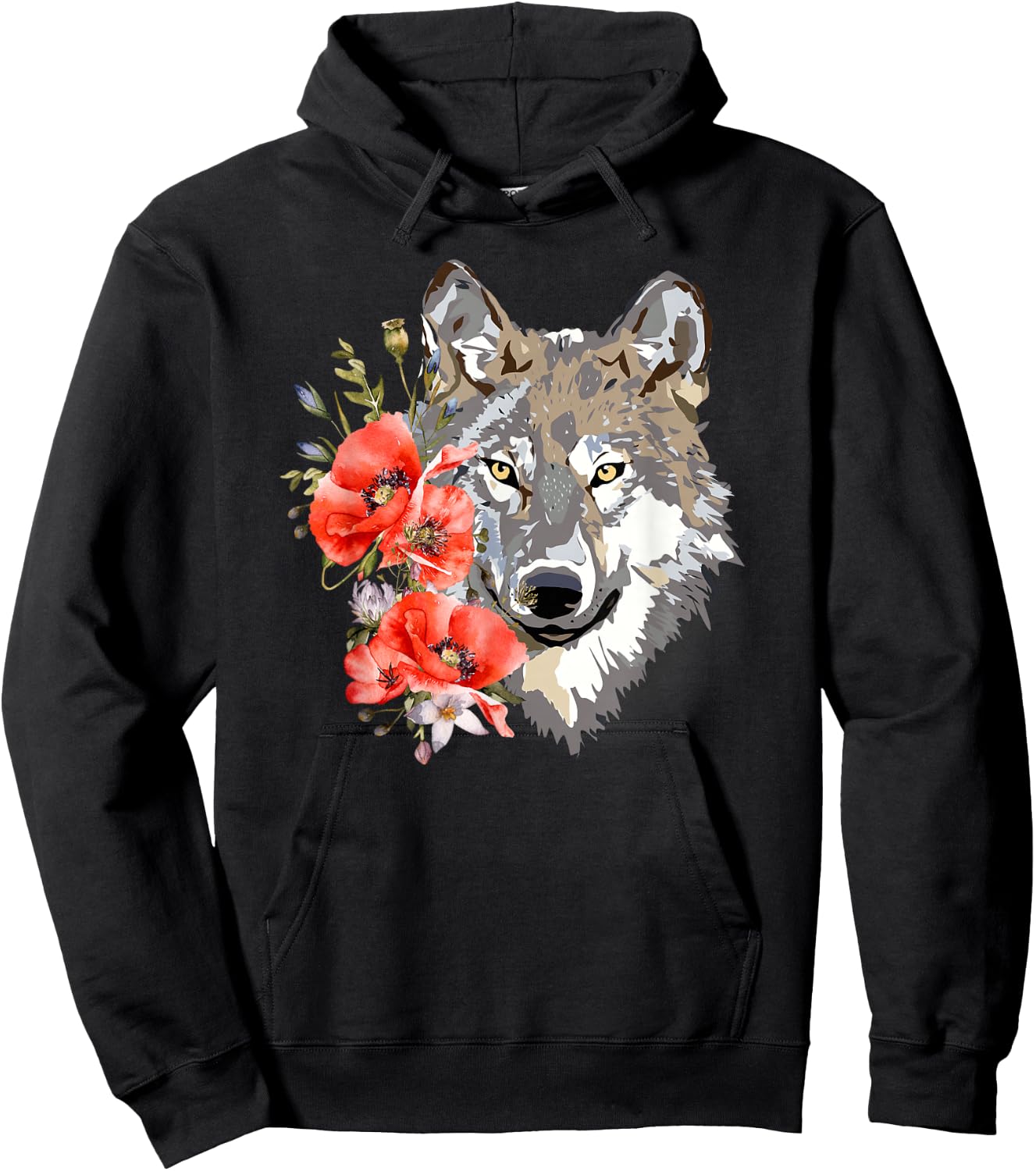 Wolf Cute Floral Graphic Wolves Women Girls Hoodie - Hoodie | Black