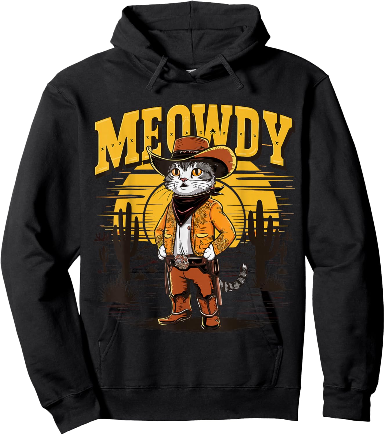 Meowdy Cowboy Cat Country Western Cat Hoodie - Hoodie | Black