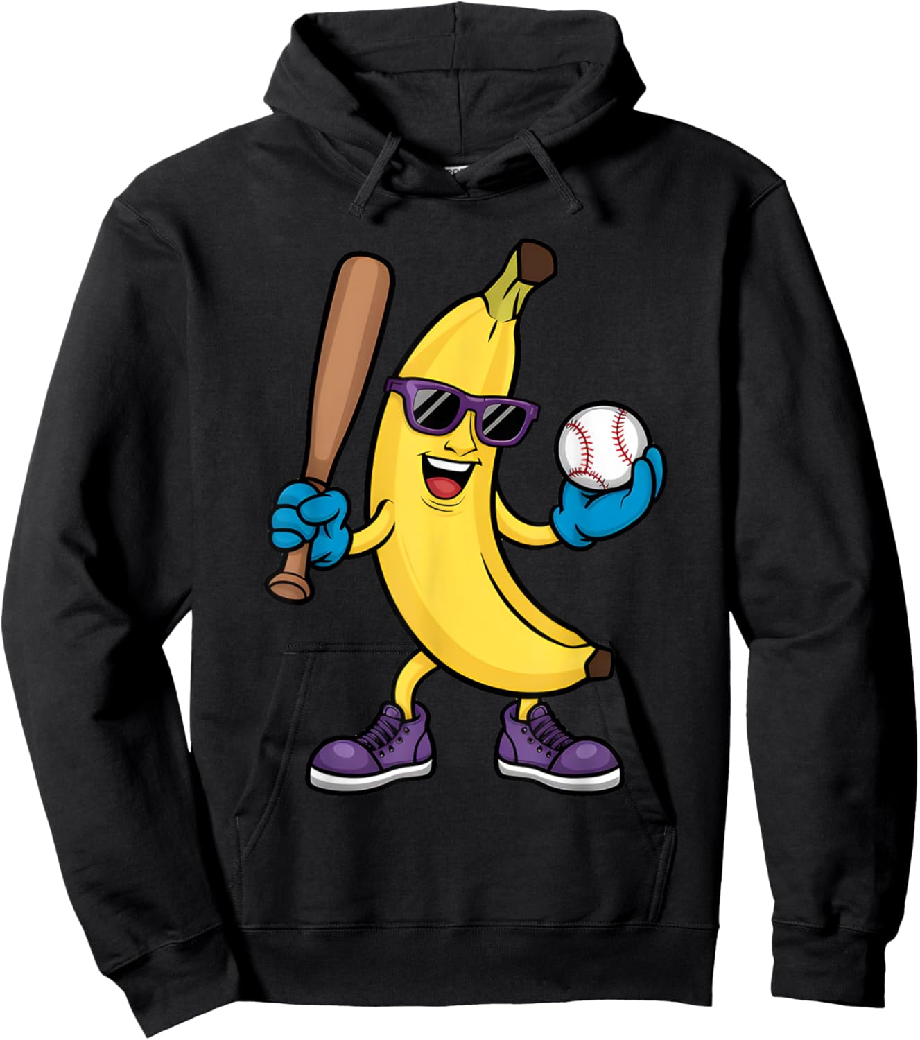 Cool Banana Playing Baseball Fruit Lover Fun Baseball Player Hoodie - Hoodie | Black