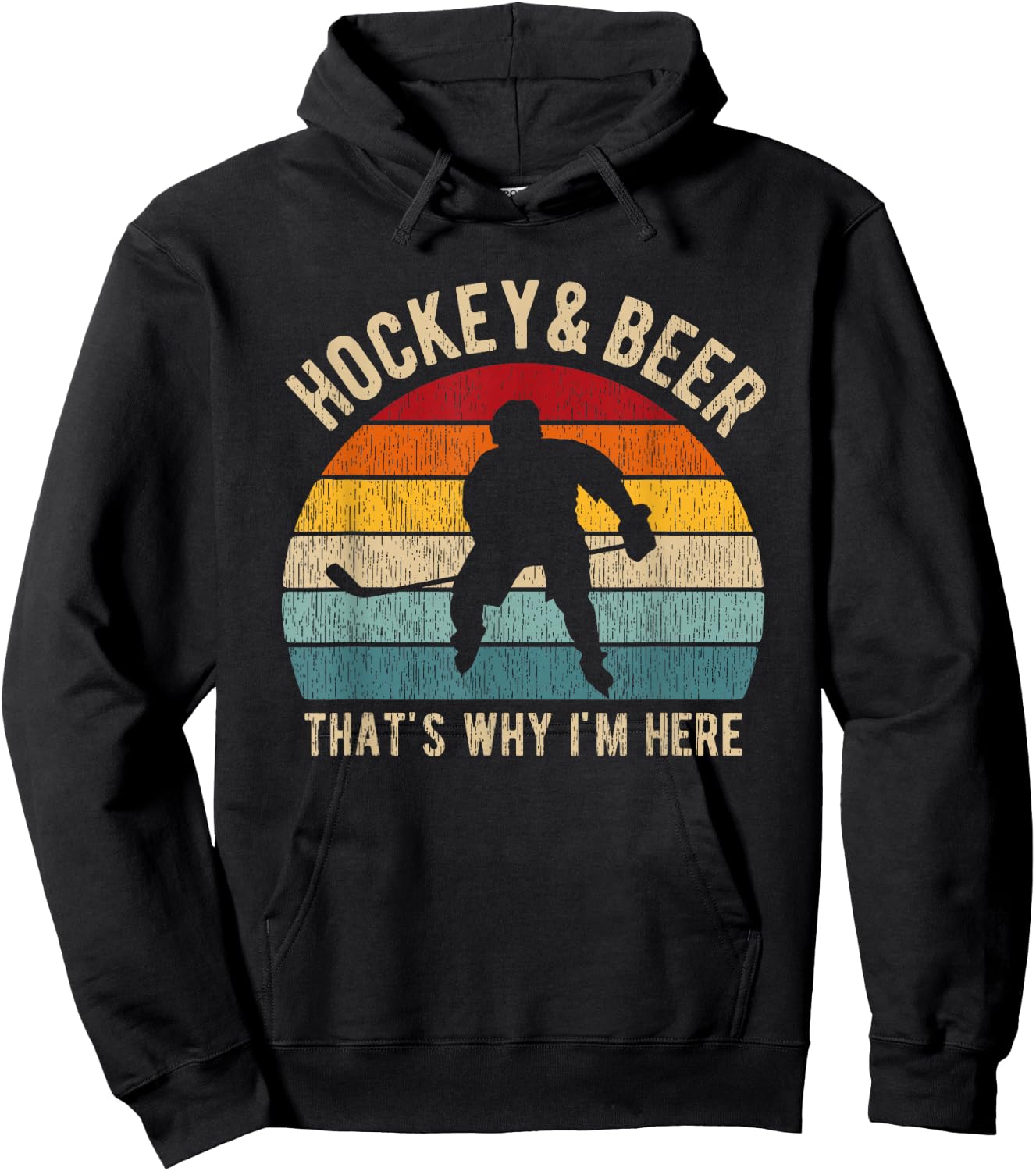 Distressed Hockey and Beer Funny Pun Hockey Hoodie - Hoodie | Black