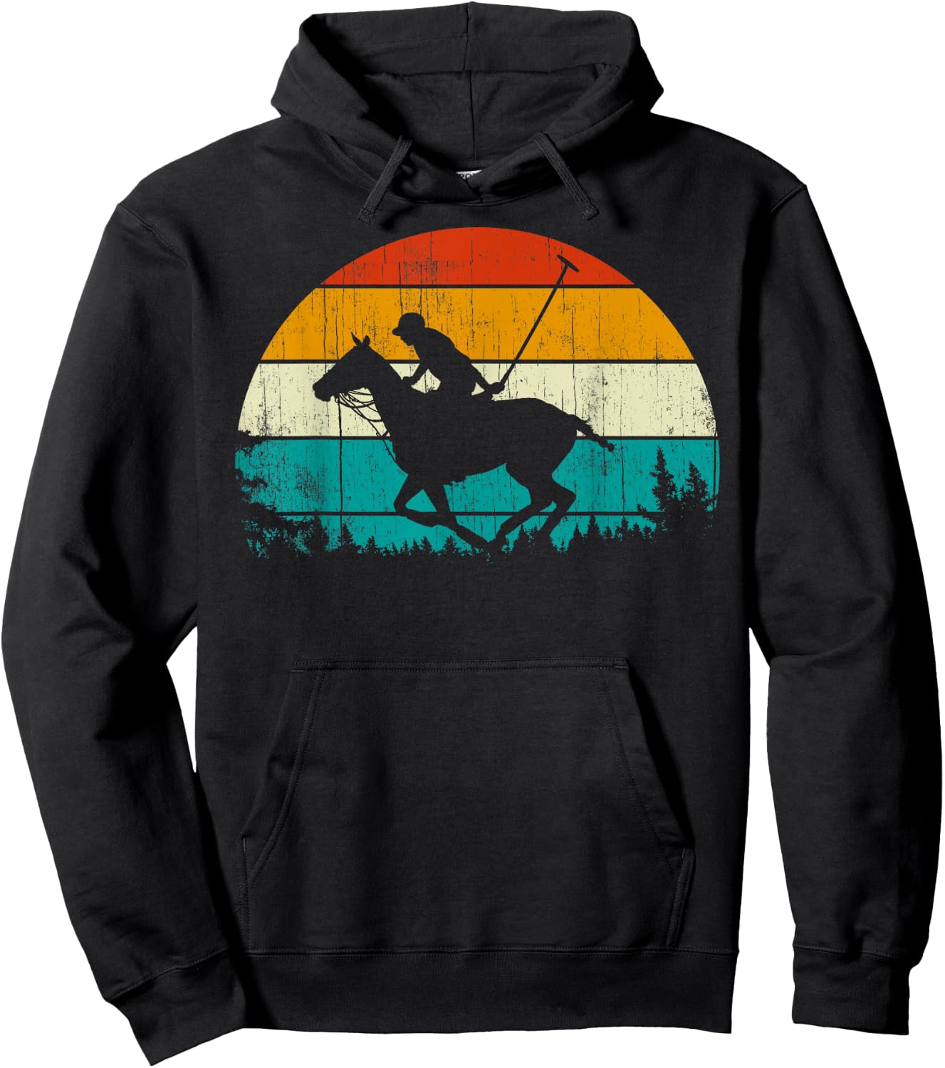 Horse Polo Player Vintage Retro 80s Style Horse Riding Hoodie - Hoodie | Black