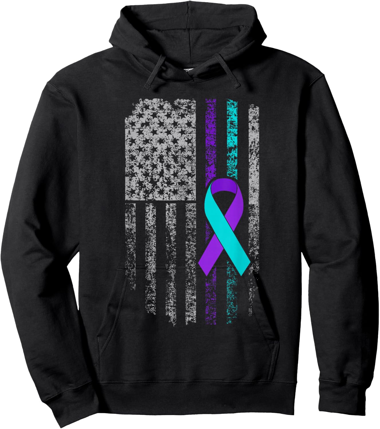 Suicide Prevention Awareness American Flag Ribbon Support Hoodie - Hoodie | Black