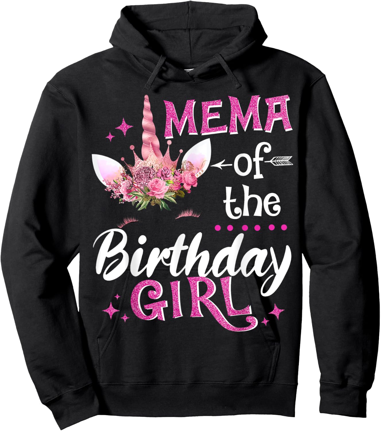 Mema Of The Birthday Girl Unicorn Flower Grandma Hoodie - Hoodie | Black
