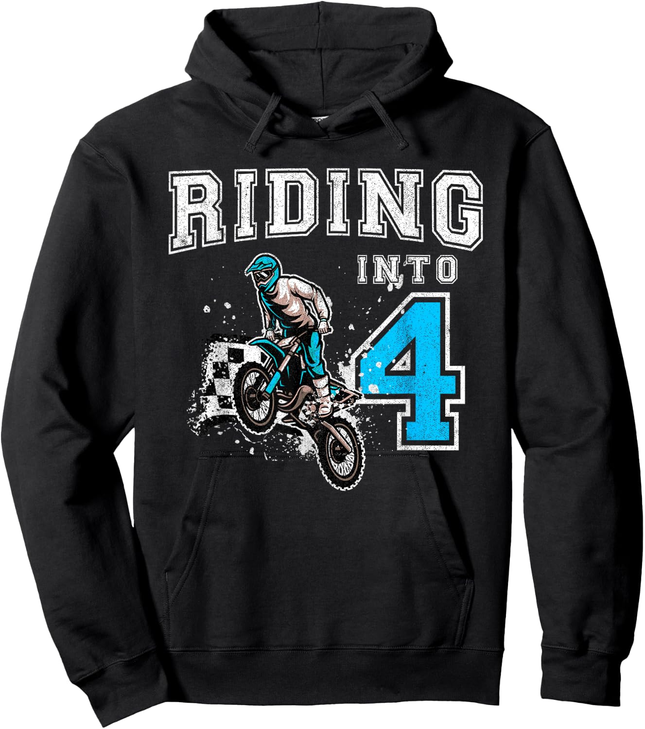 Riding Into 4 Years Old 4th Birthday Boy Dirt Bike Party Hoodie - Hoodie | Black