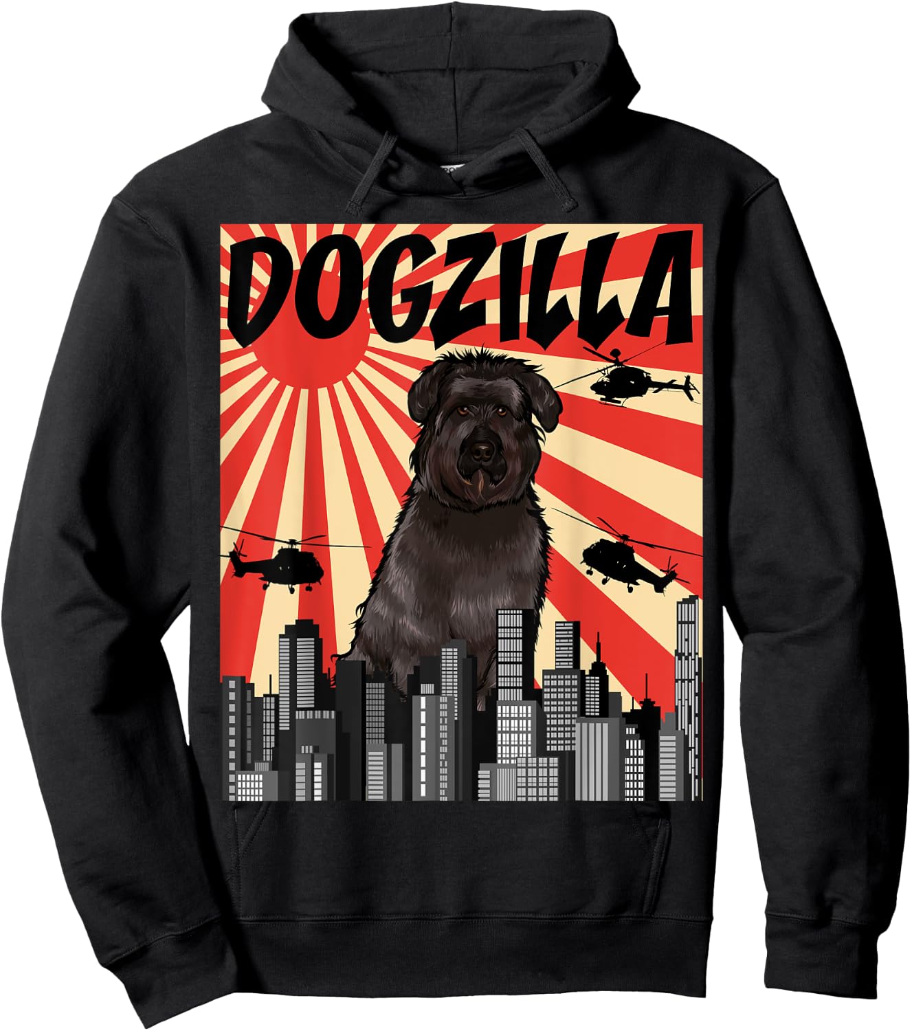 Funny Retro Japanese Dogzilla Bouvier des Flandres Hoodie - Hoodie | Black