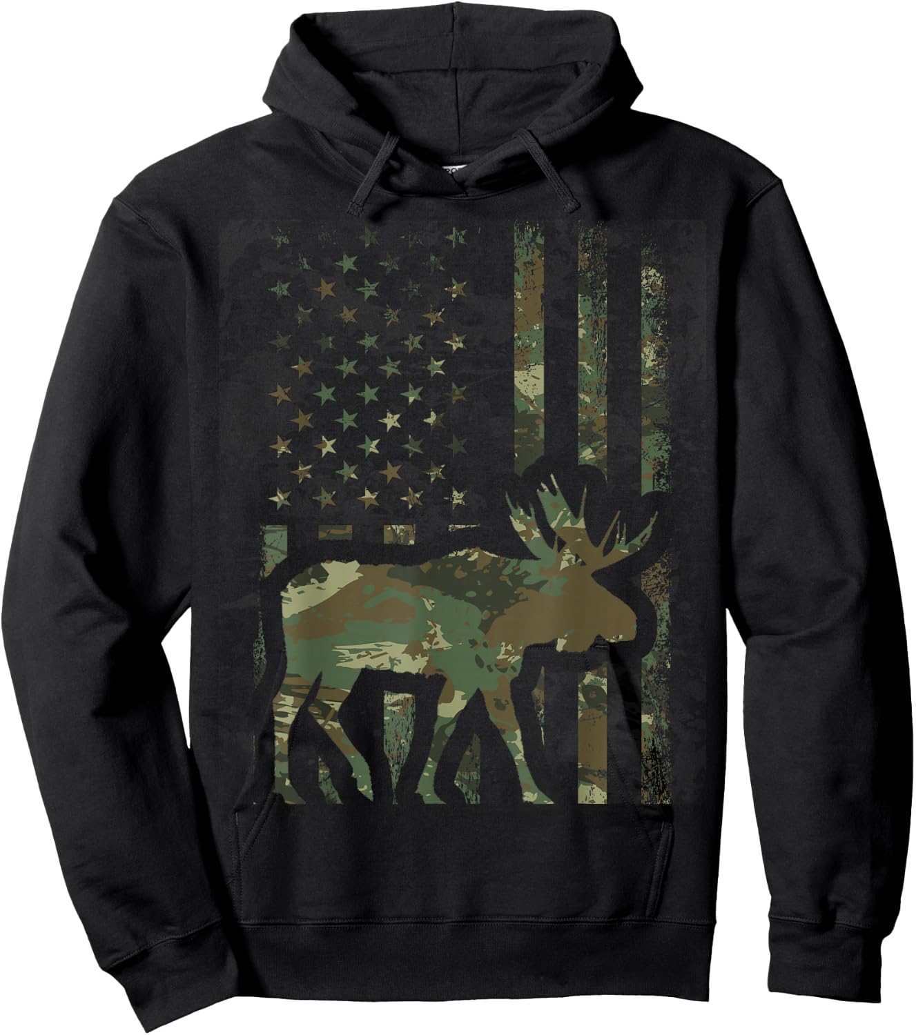 Camo American Flag Moose Hunting Gift Hunter Moose Lover Hoodie - Hoodie | Black