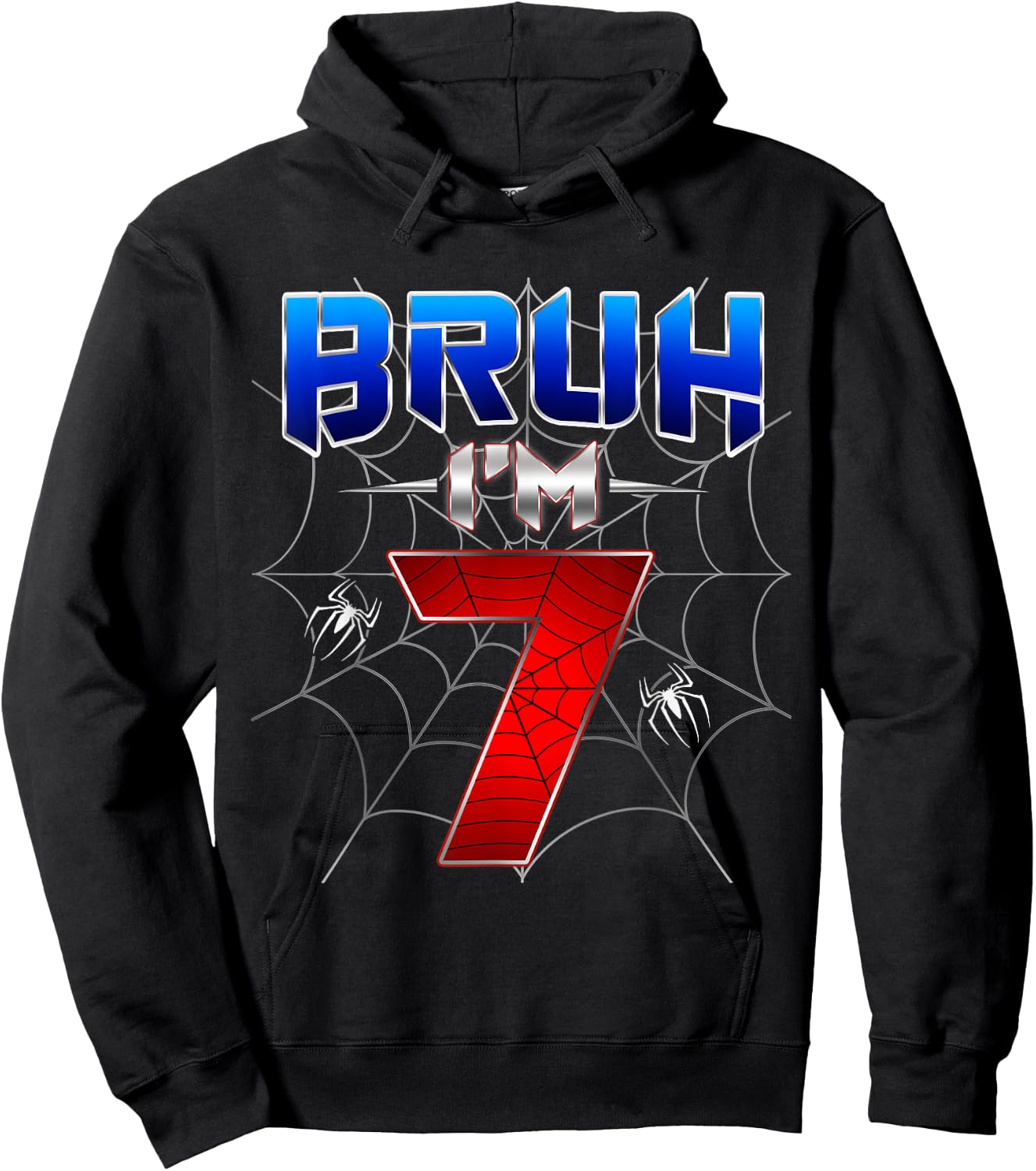 Bruh I'm 7 Year Old Birthday Spider Web Kid Boy 7th Birthday Hoodie - Hoodie | Black