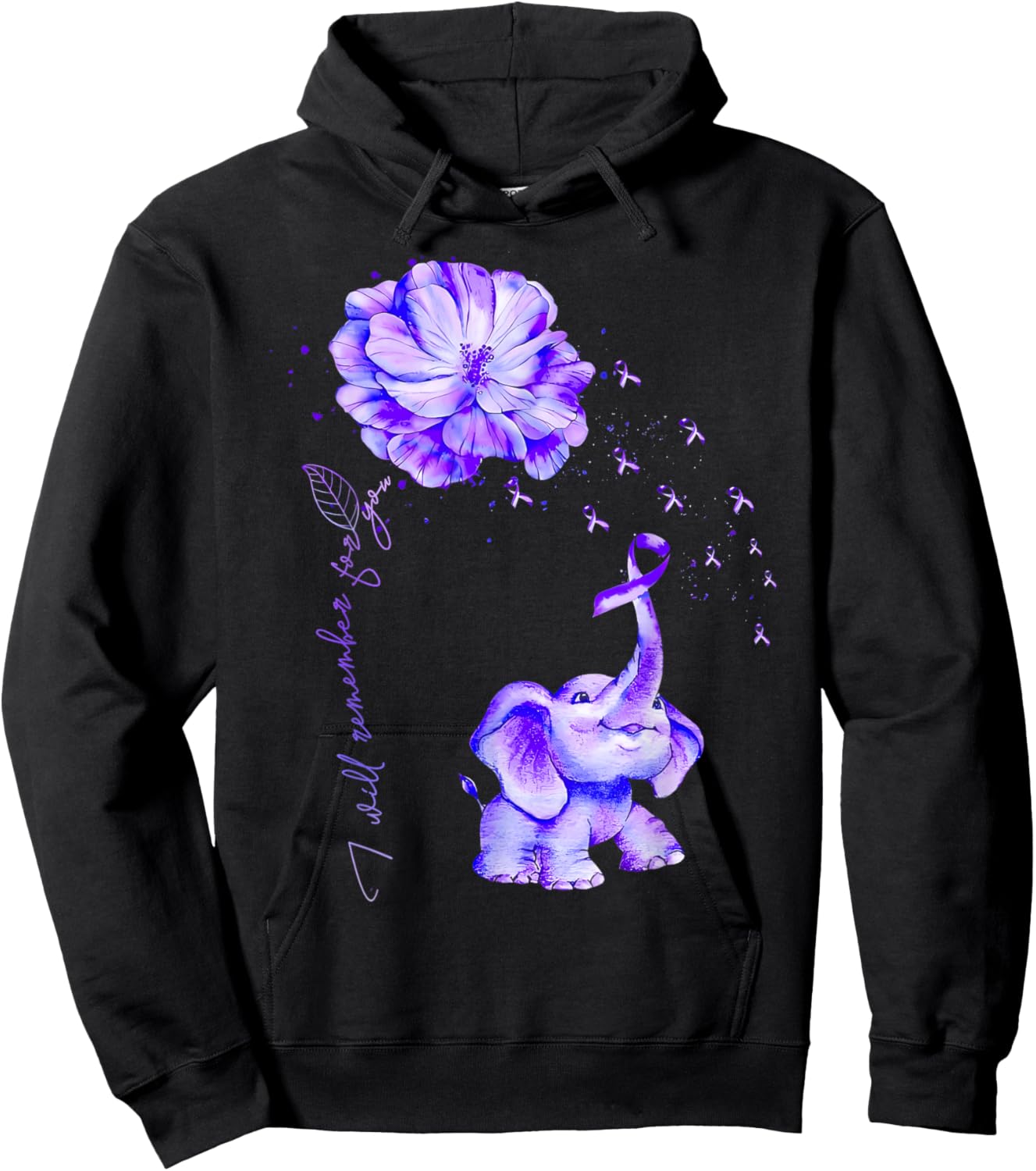 I'll Remember For You Purple Elephant Alzheimer's Awareness Hoodie - Hoodie | Black