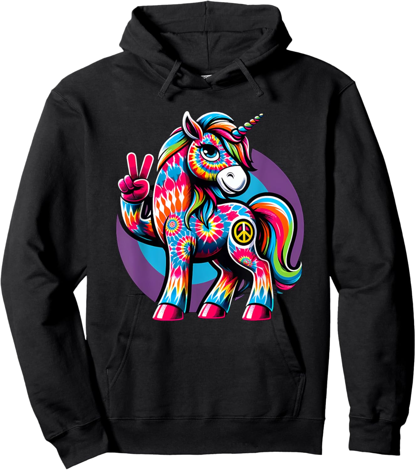 Peace Sign Tie Dye Unicorn Hoodie - Hoodie | Black
