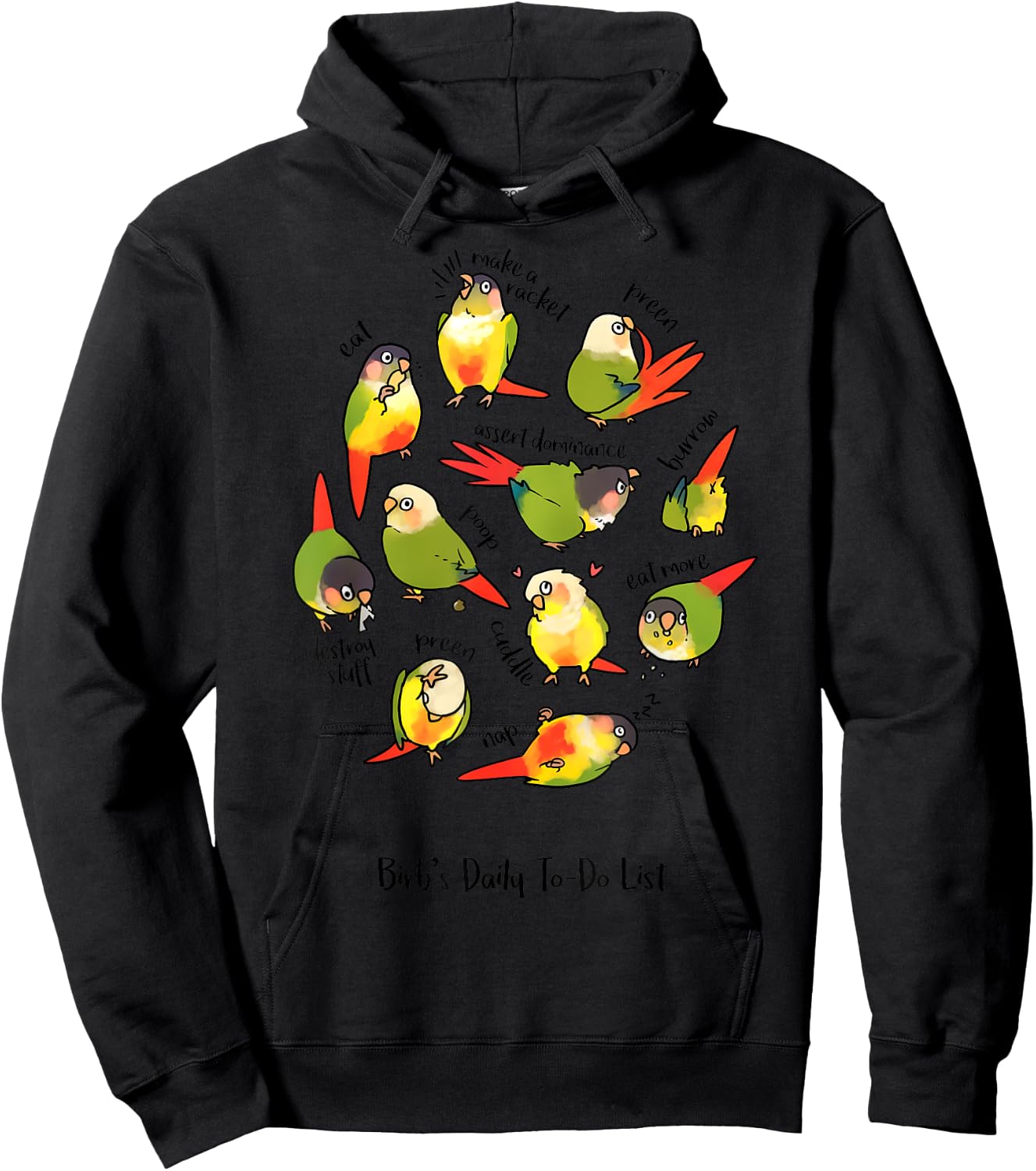 Green Cheek Conure's Daily To-Do List Hoodie - Hoodie | Black