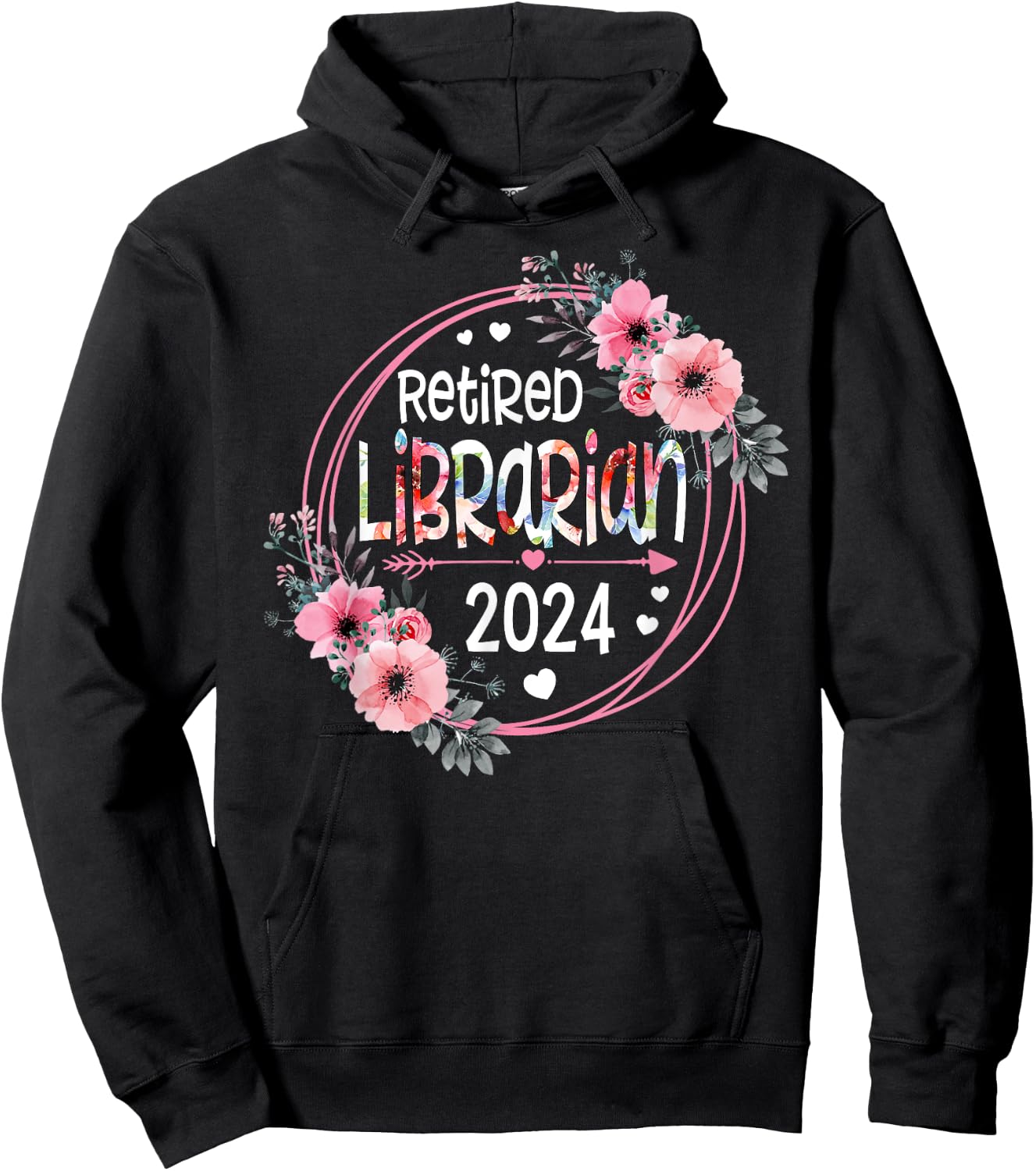 Floral Retired Librarian Est 2024 Retirement Gift Hoodie - Hoodie | Black