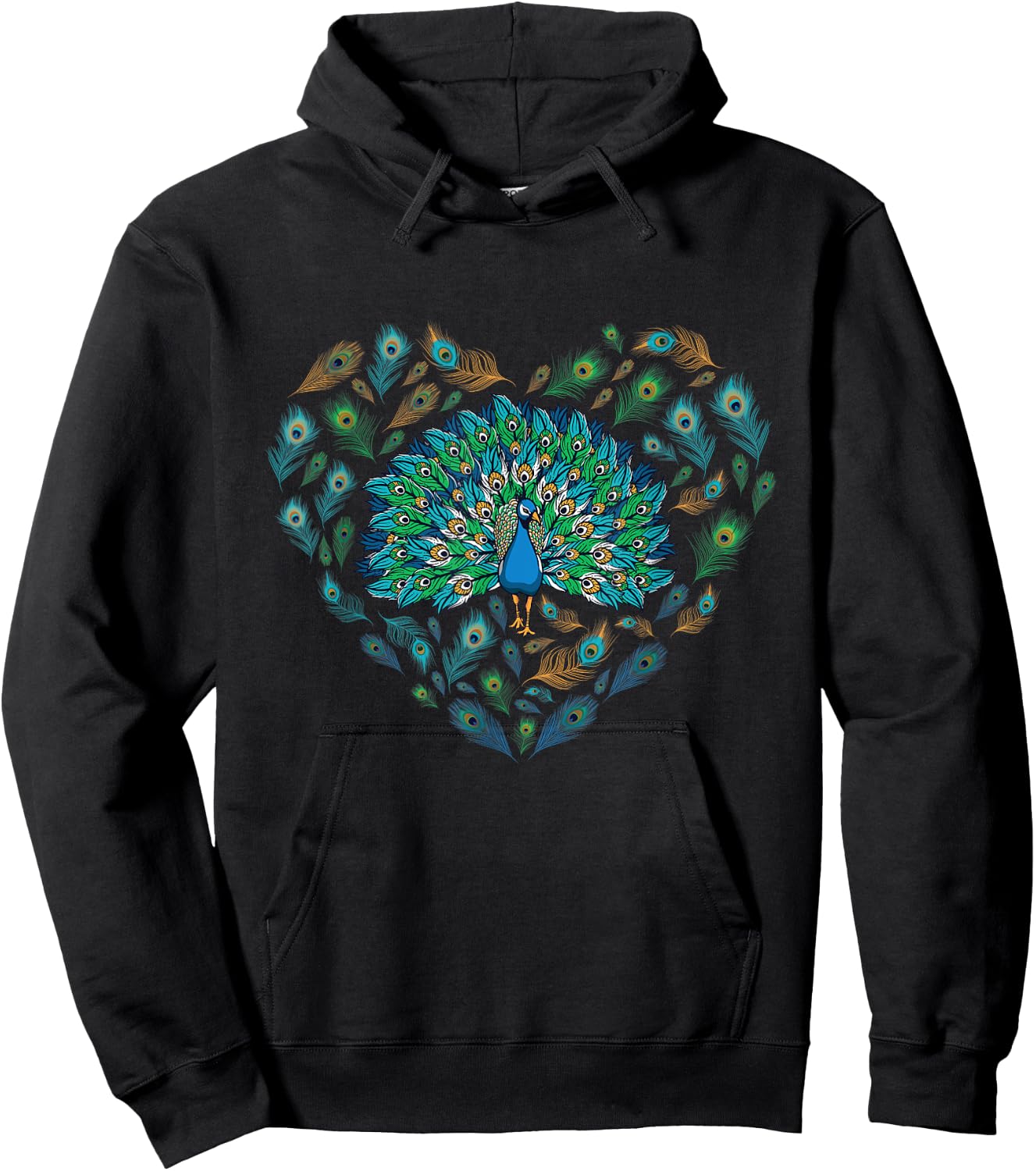 Peacock Decorative Colorful Peacock love heart men women kid Hoodie - Hoodie | Black