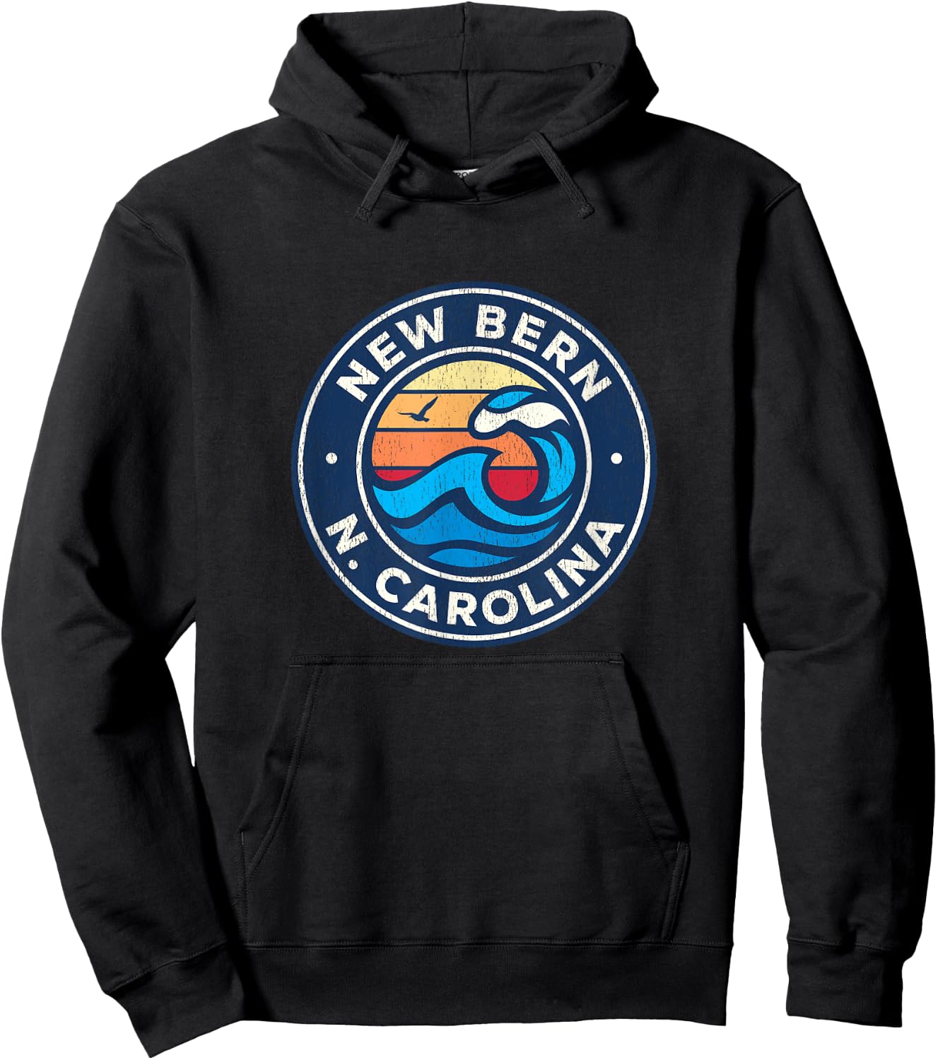 New Bern North Carolina NC Vintage Nautical Waves Design Hoodie - Hoodie | Black
