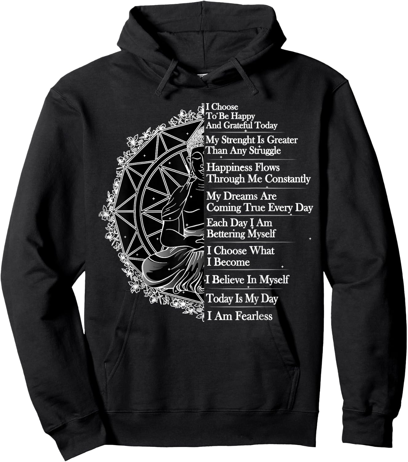 Positive Affirmation Mantra Buddha Hoodie - Hoodie | Black